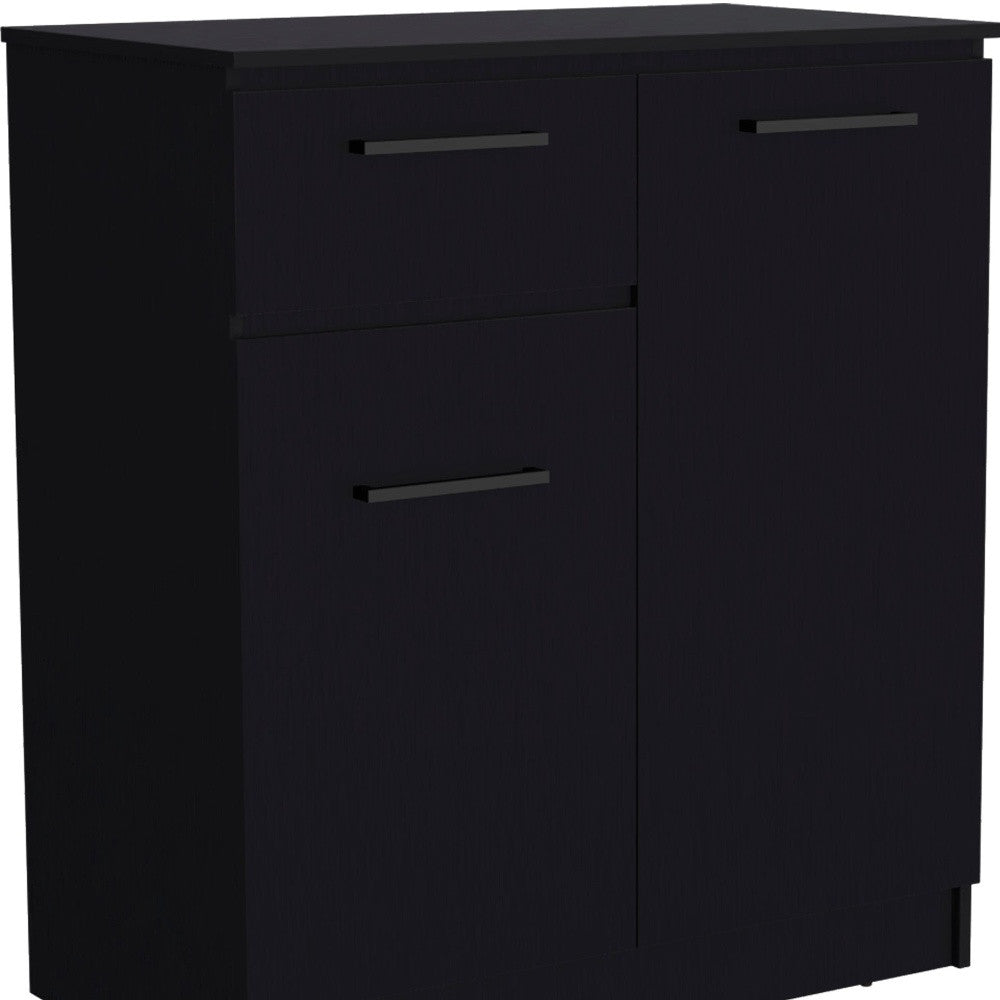 37" Black Wood Two Door Single Drawer Combo Dresser