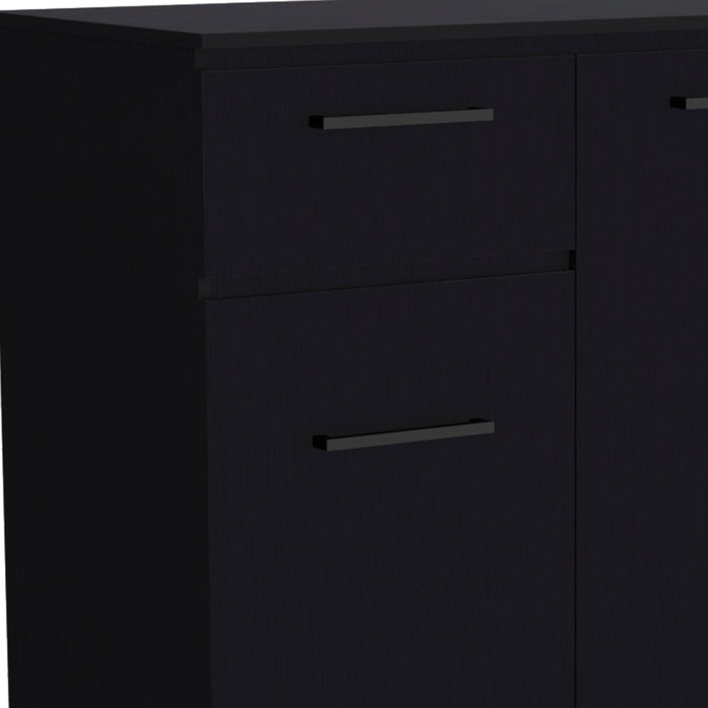 37" Black Wood Two Door Single Drawer Combo Dresser