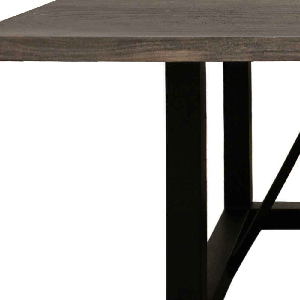 72" Dark Brown and Black Solid Wood And Iron Frame Base Square Dining Table