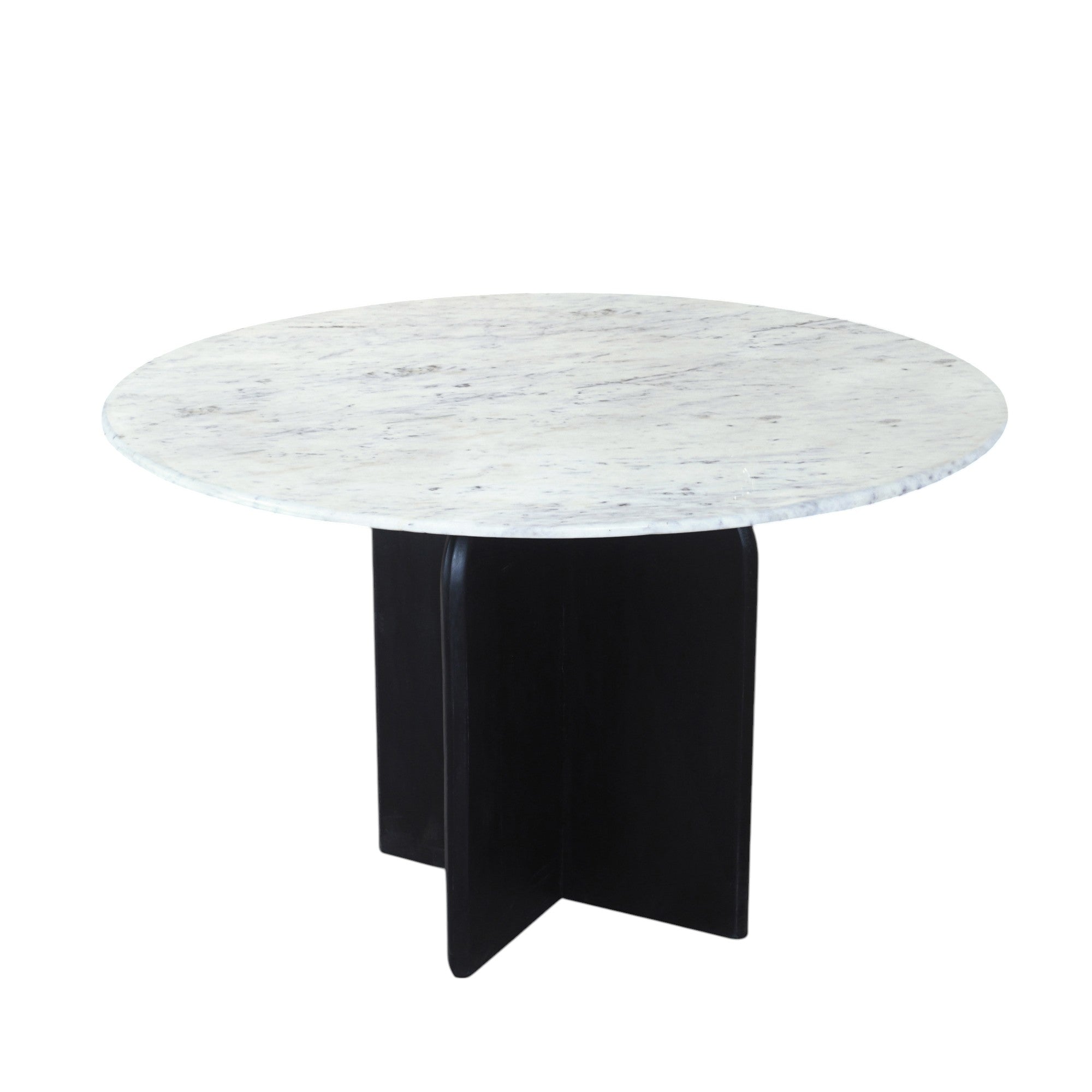 48" White and Black Marble and Solid Wood Pedestal Base Round Top Dining Table