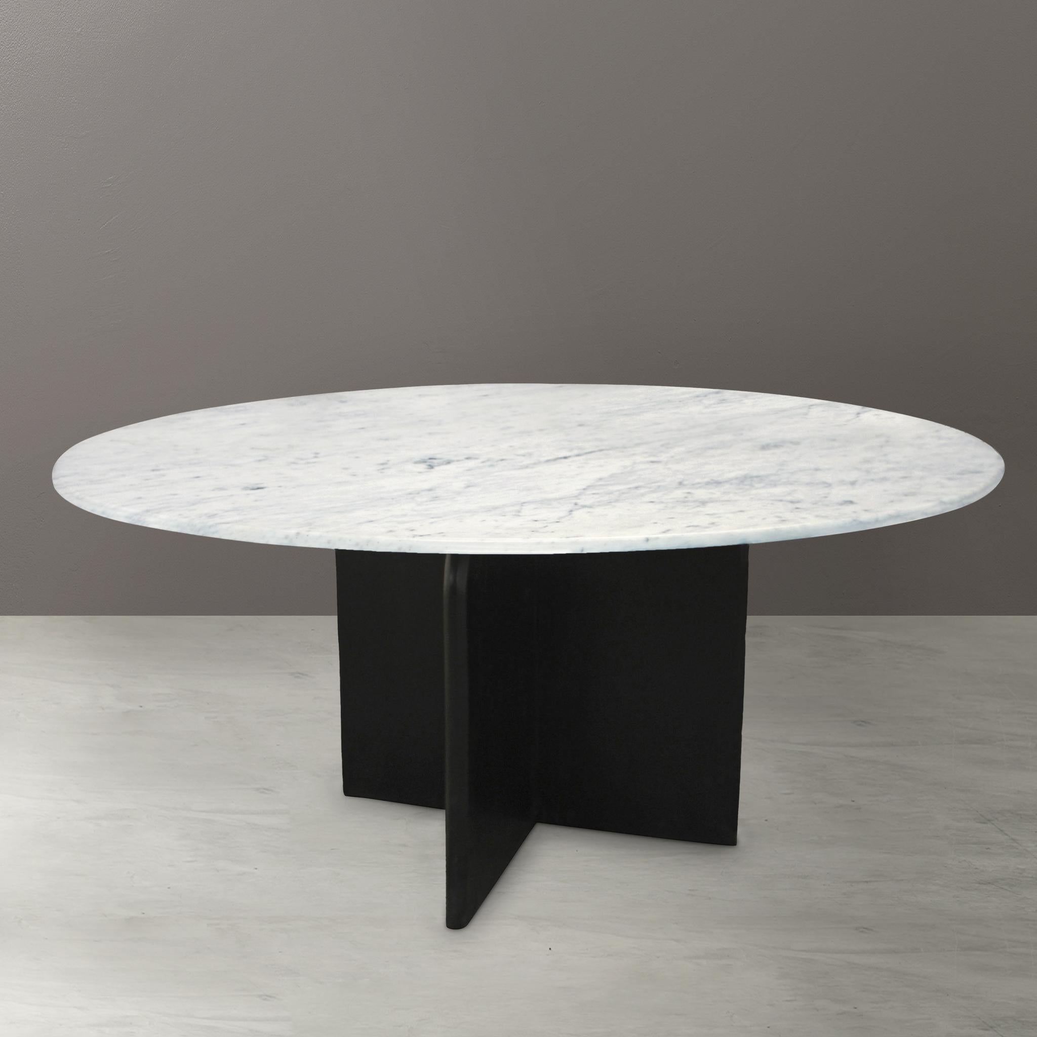 60" White and Black Marble and Solid Wood Pedestal Base Round Top Dining Table