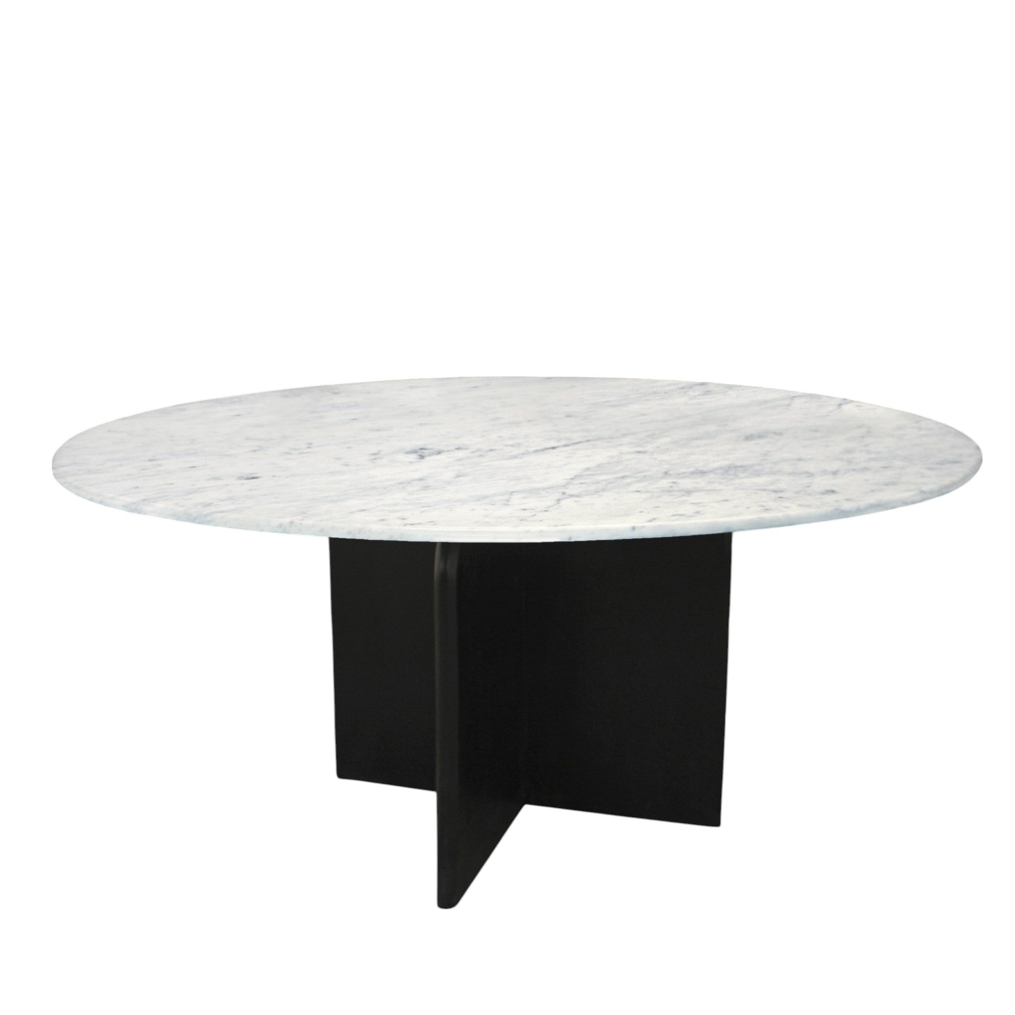 60" White and Black Marble and Solid Wood Pedestal Base Round Top Dining Table