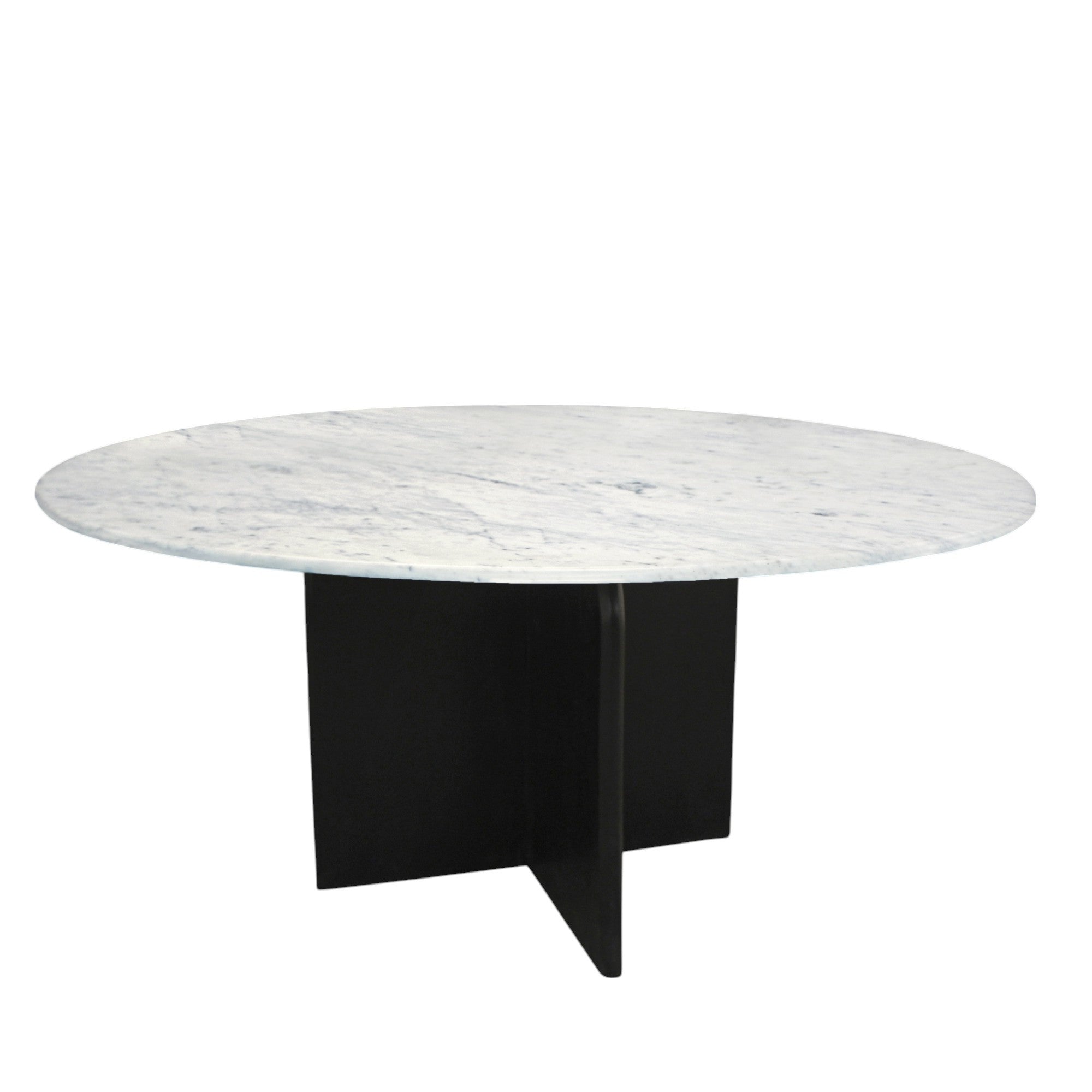 60" White and Black Marble and Solid Wood Pedestal Base Round Top Dining Table