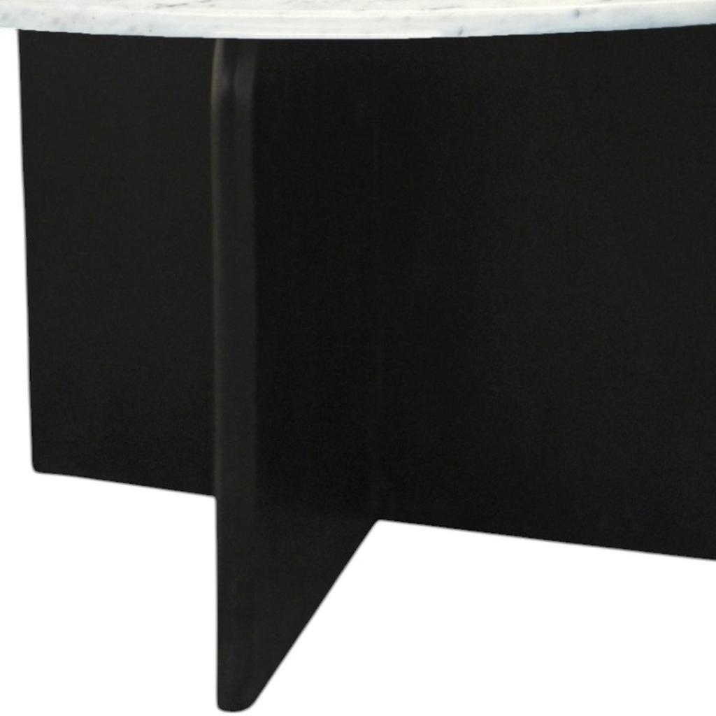 60" White and Black Marble and Solid Wood Pedestal Base Round Top Dining Table