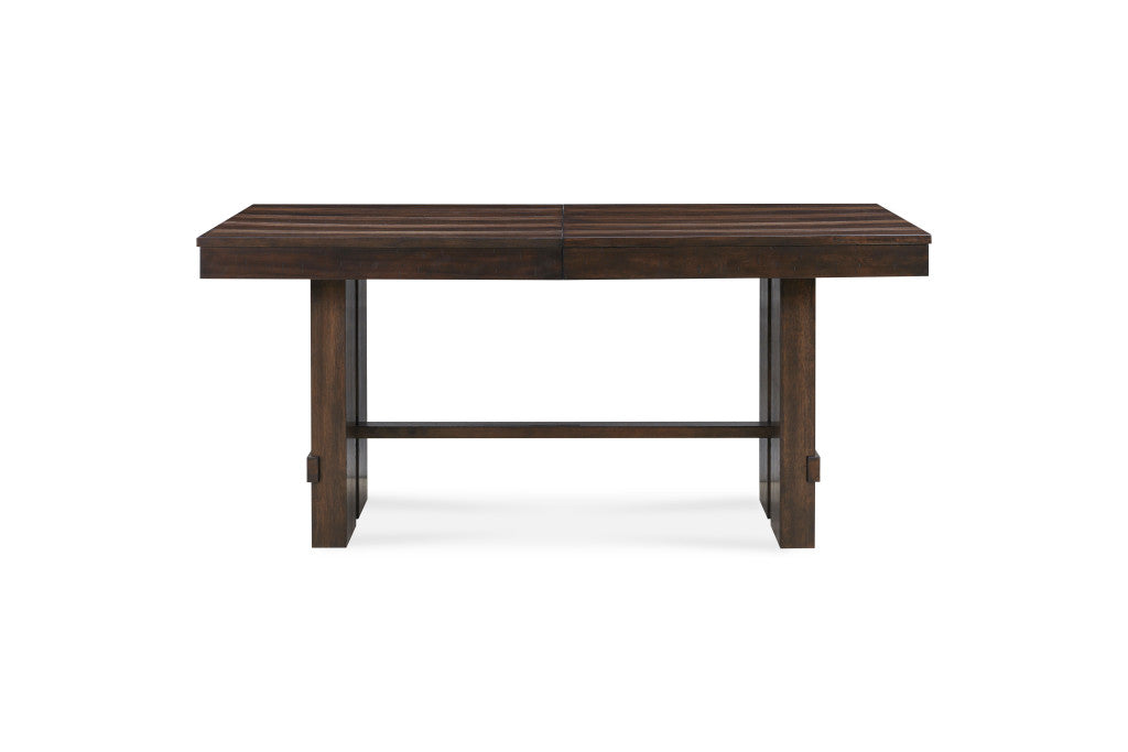 84" Dark Brown Wood Self-Storing Leaf Trestle Base Extension Dining Table