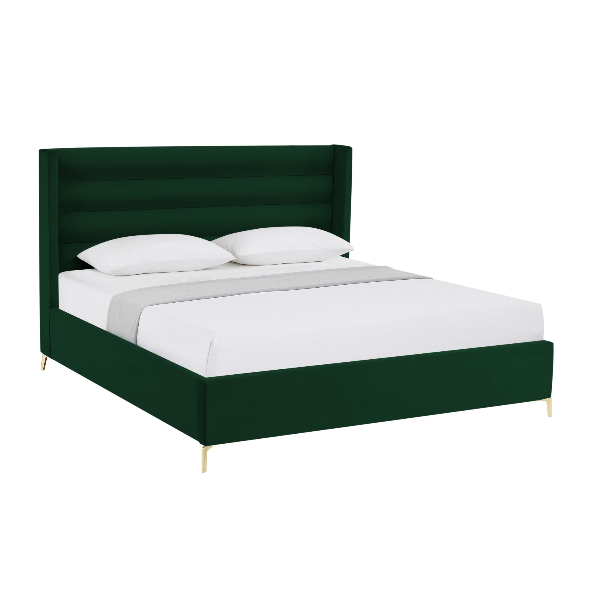 Green Velvet Upholstered King Bed Frame