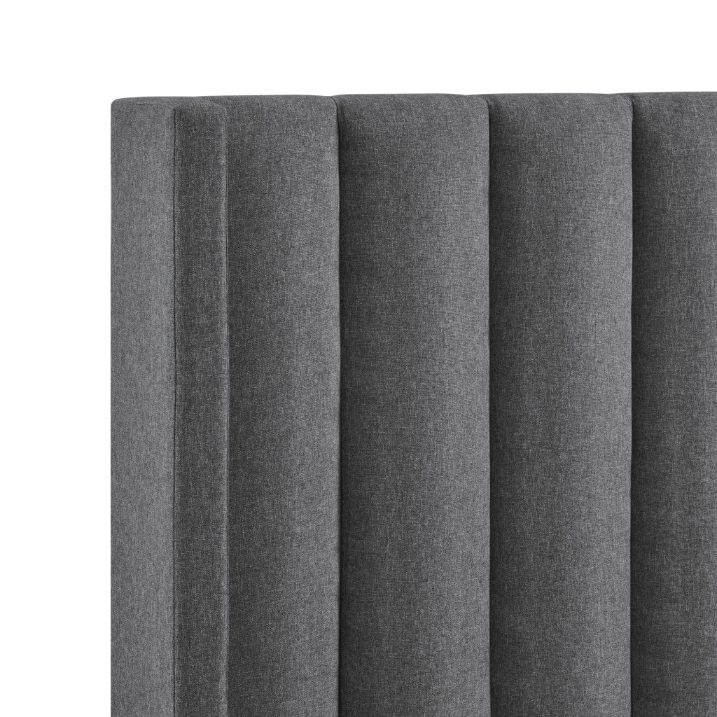 Gray Linen Upholstered King Bed Frame
