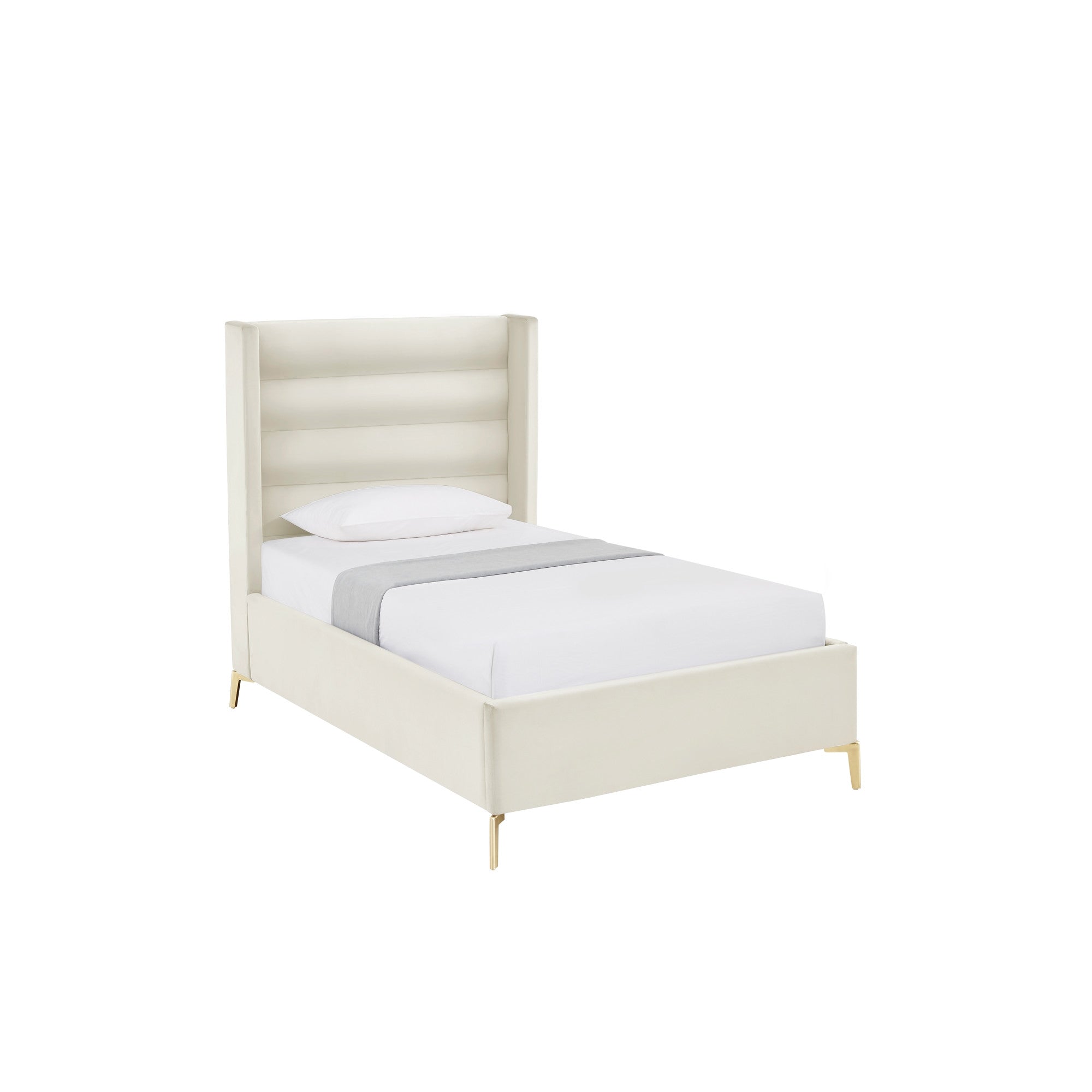Cream Velvet Upholstered Full Bed Frame