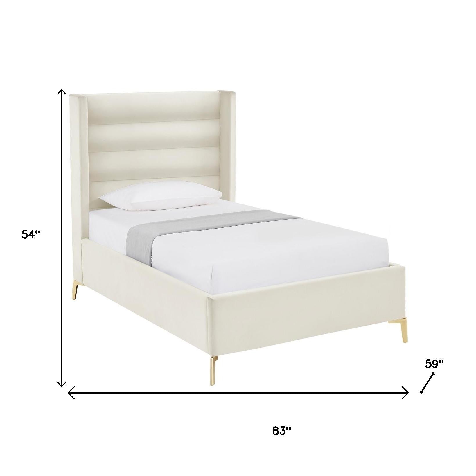 Cream Velvet Upholstered Full Bed Frame