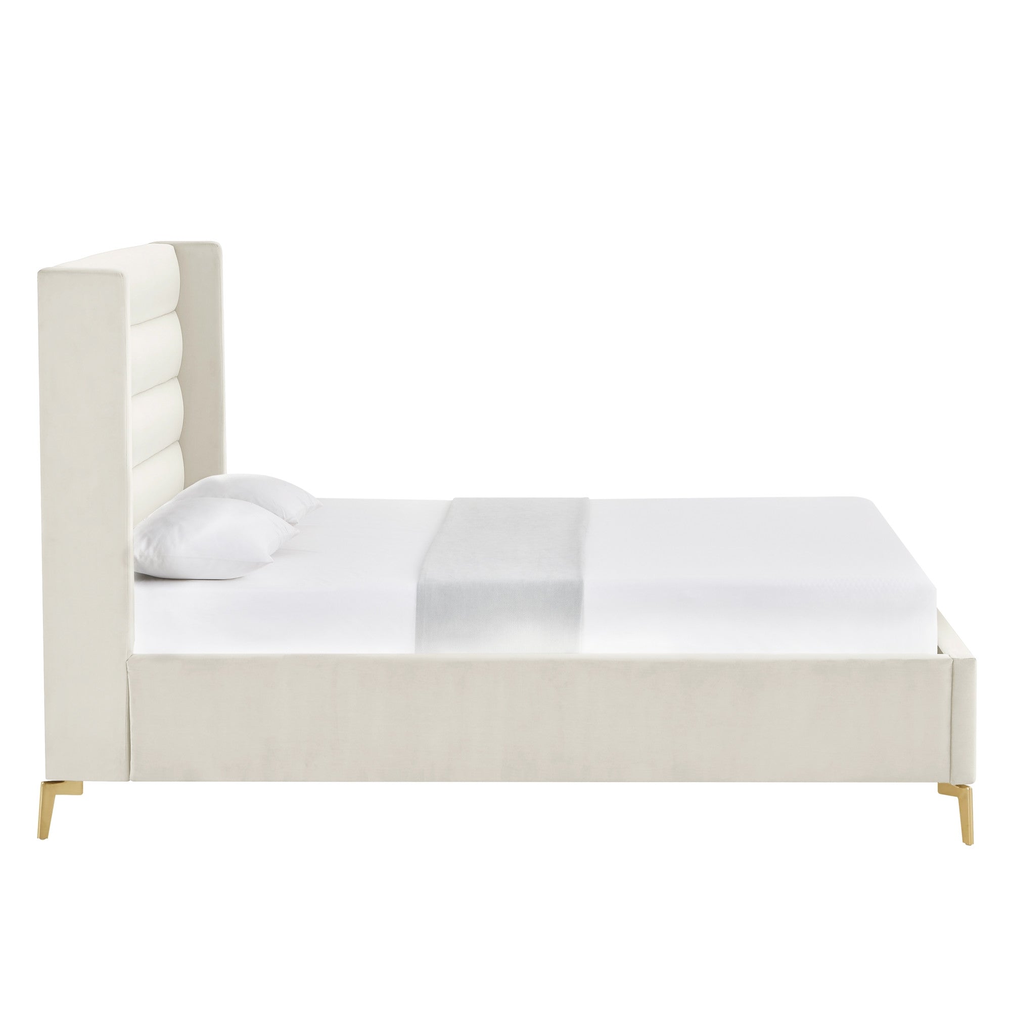 Cream Velvet Upholstered Full Bed Frame