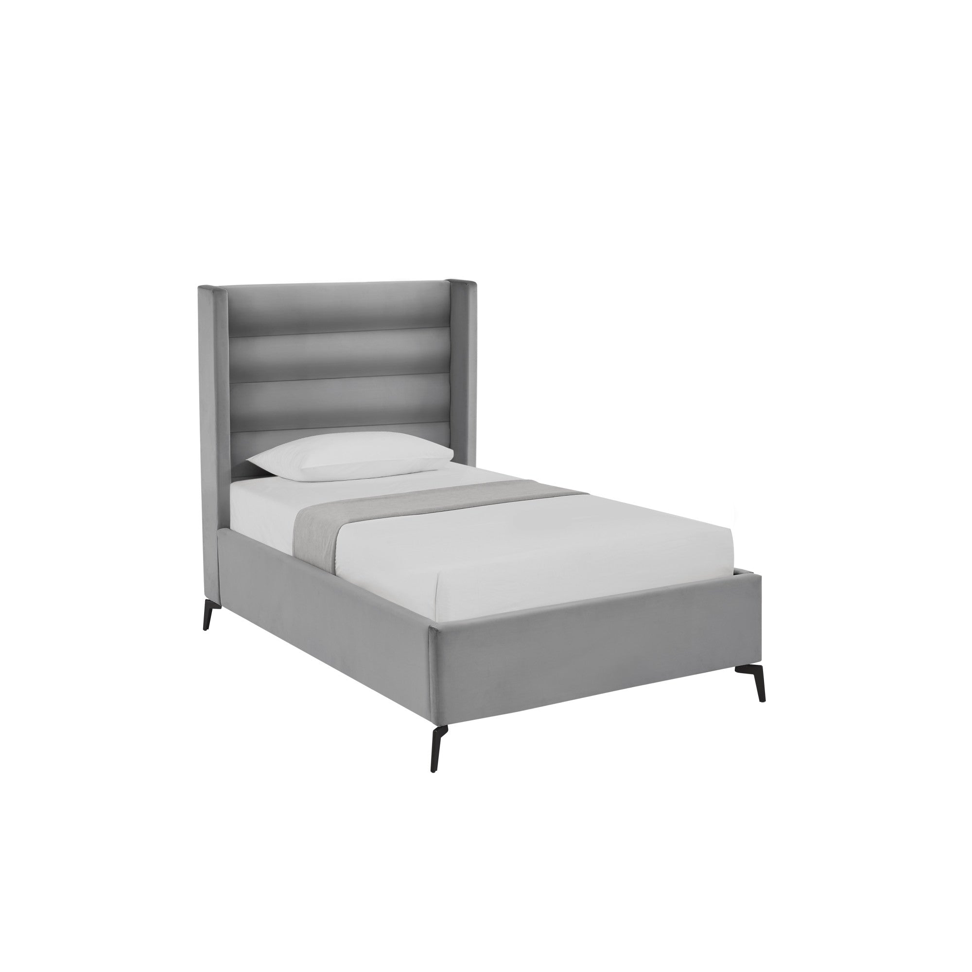 Light Gray Velvet Upholstered Full Bed Frame