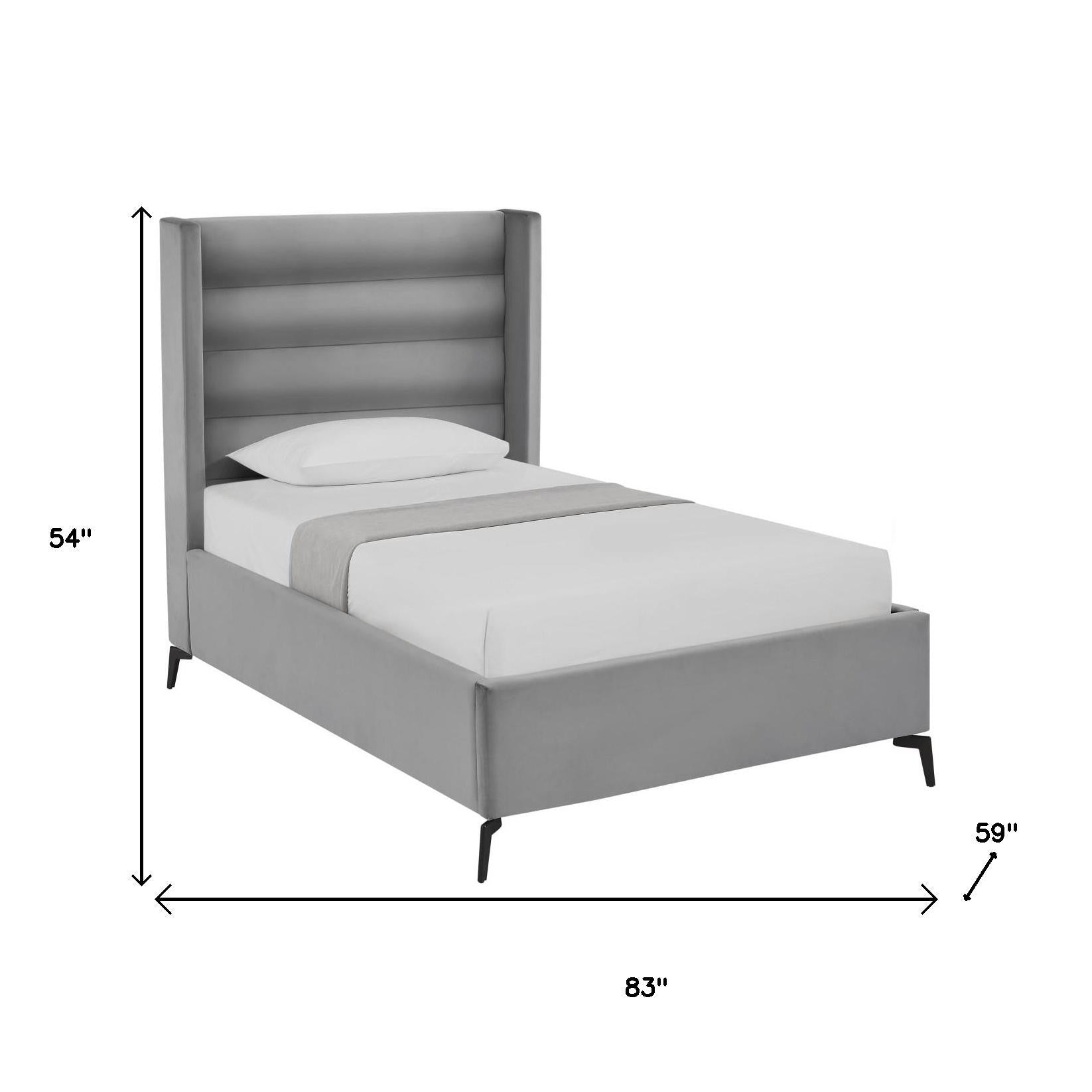 Light Gray Velvet Upholstered Full Bed Frame
