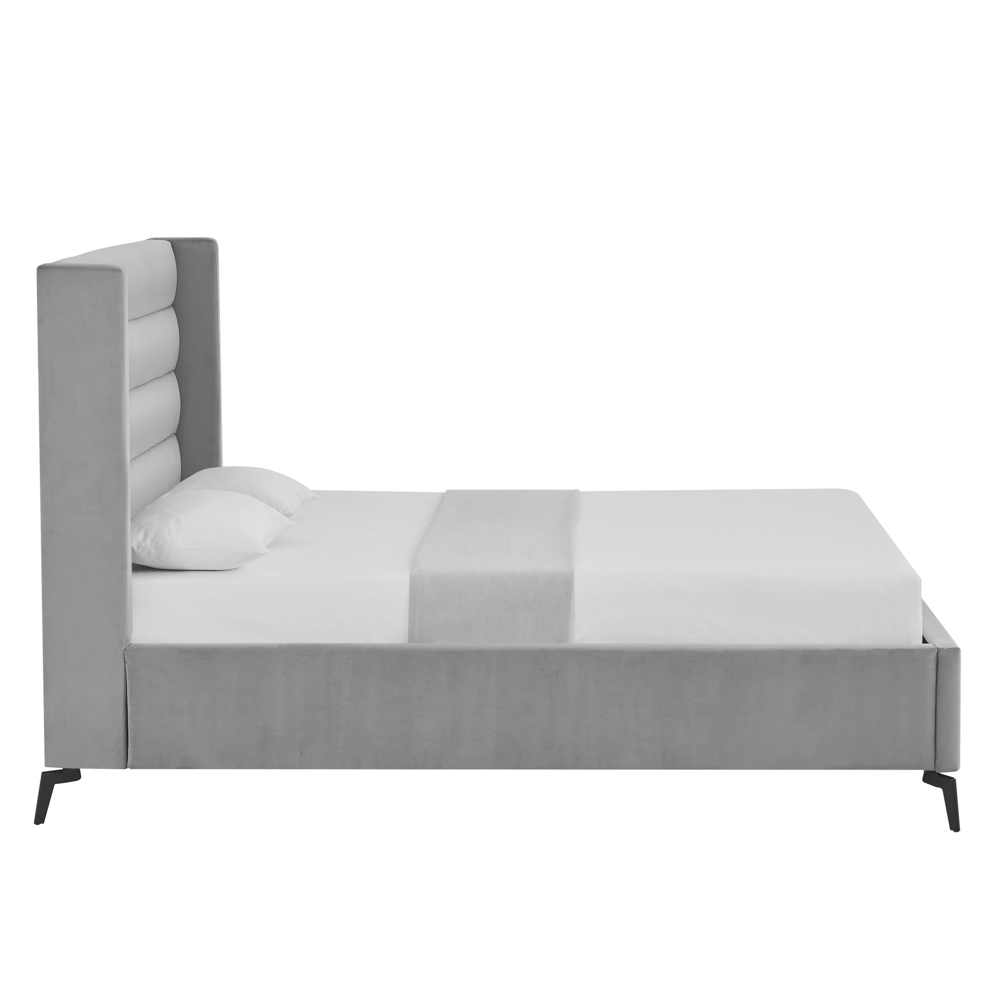 Light Gray Velvet Upholstered Full Bed Frame