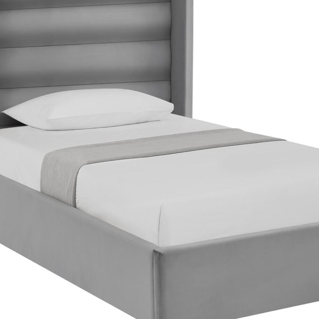 Light Gray Velvet Upholstered Full Bed Frame