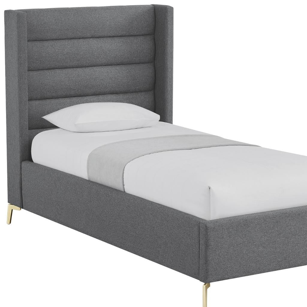 Gray Linen Upholstered Full Bed Frame