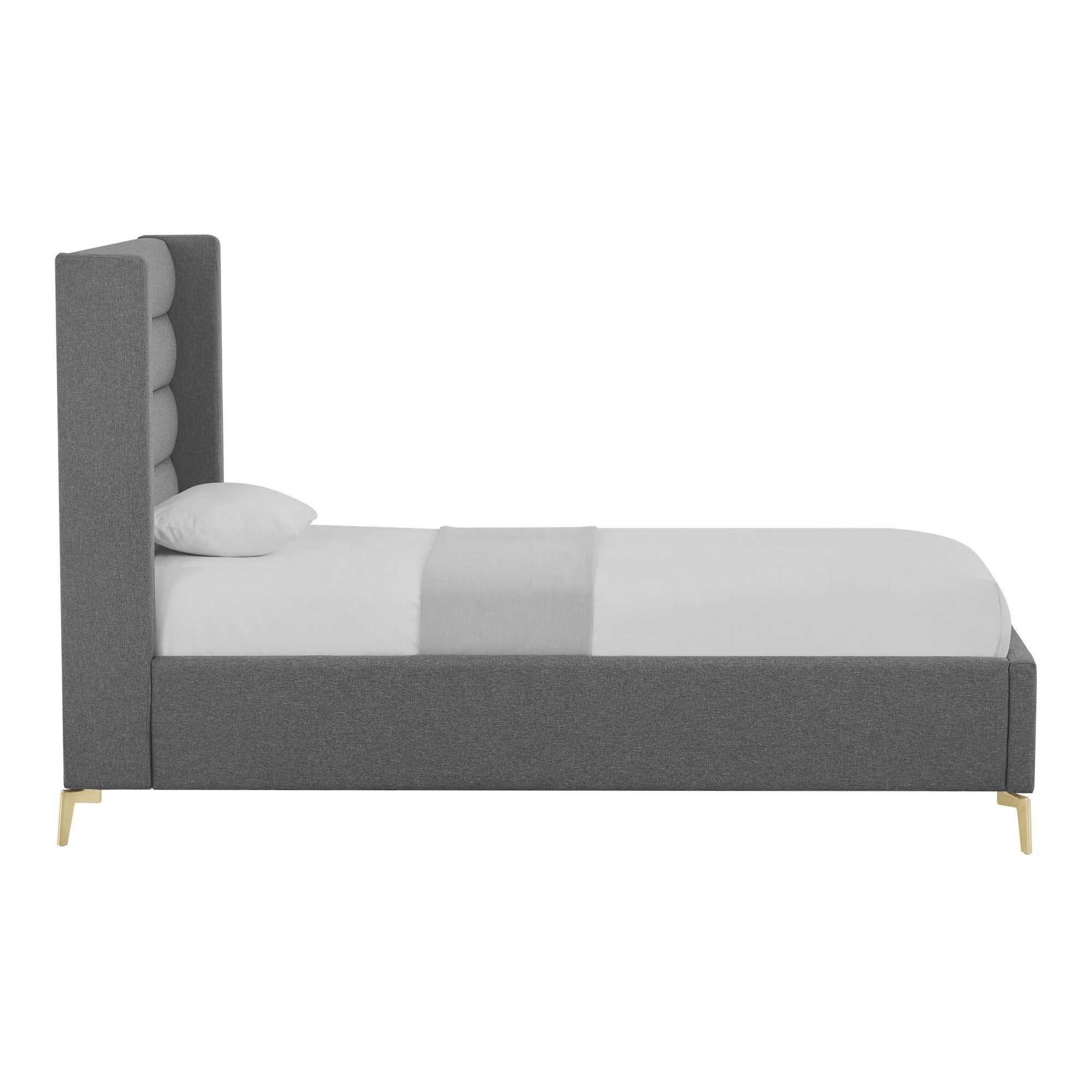 Gray Linen Upholstered Full Bed Frame