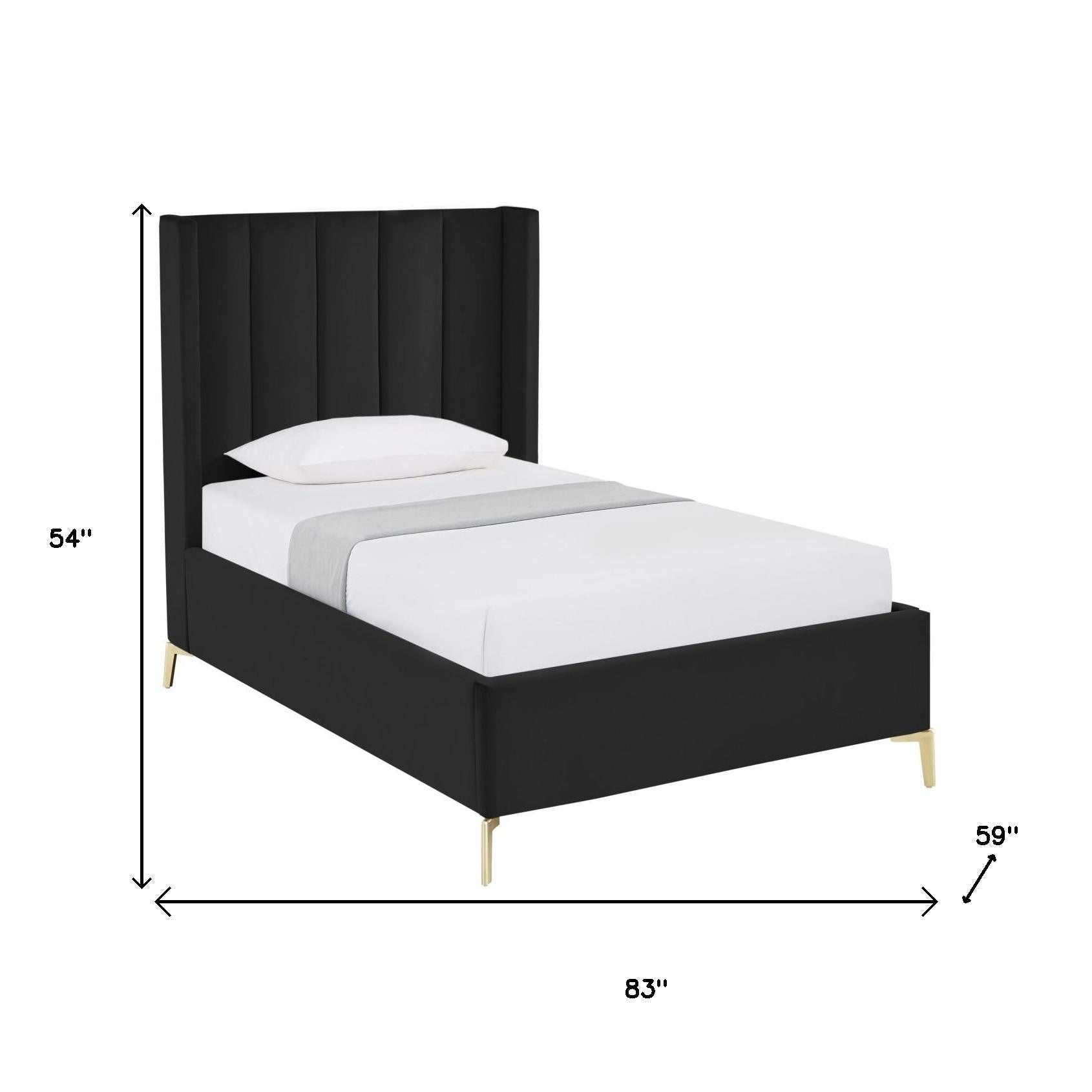 Black Velvet Upholstered Full Bed Frame