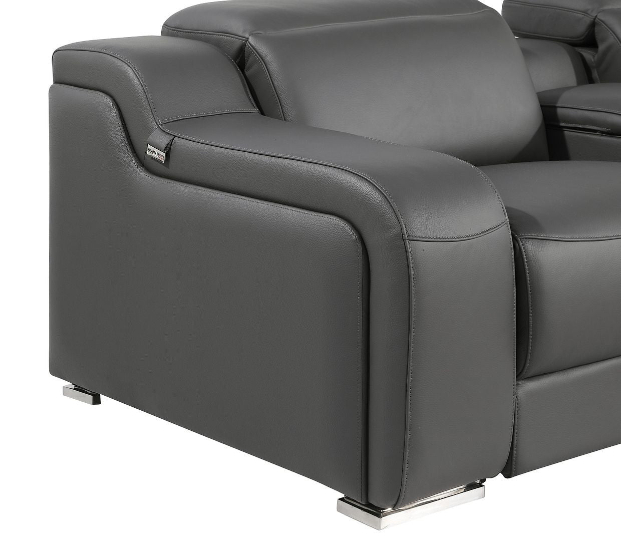 Dark Gray Italian Leather Power Reclining L Shaped Five Piece Corner Sectional