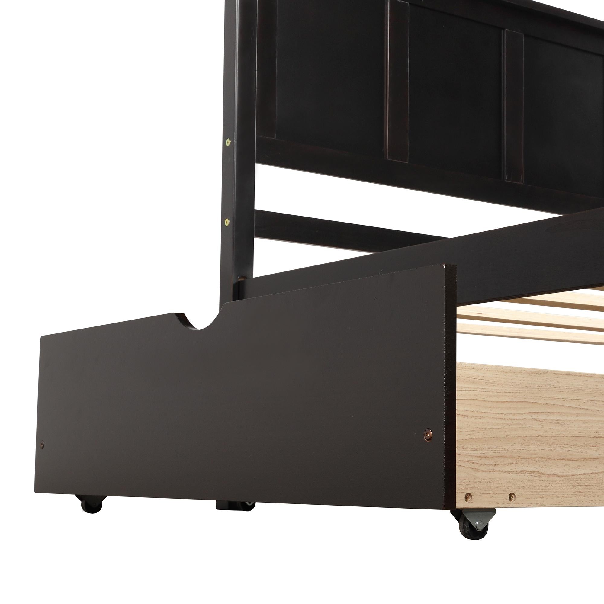 Espresso Inlaid Panels Wood Twin Bed Frame With Two Drawers