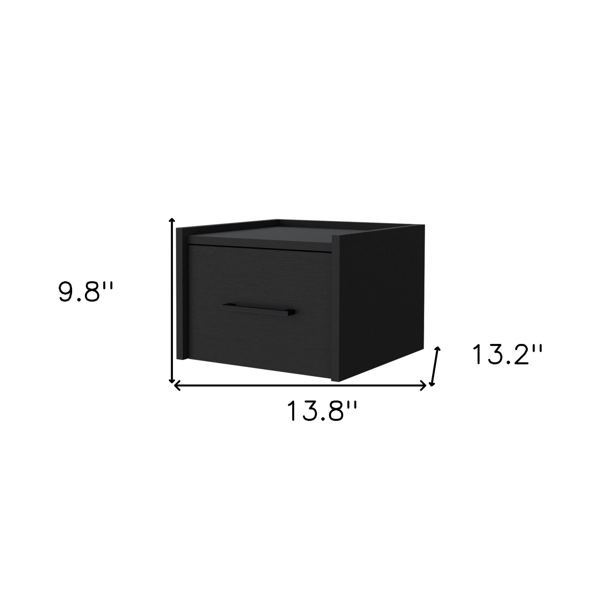 10" Black Wood One Drawer Floating Nightstand