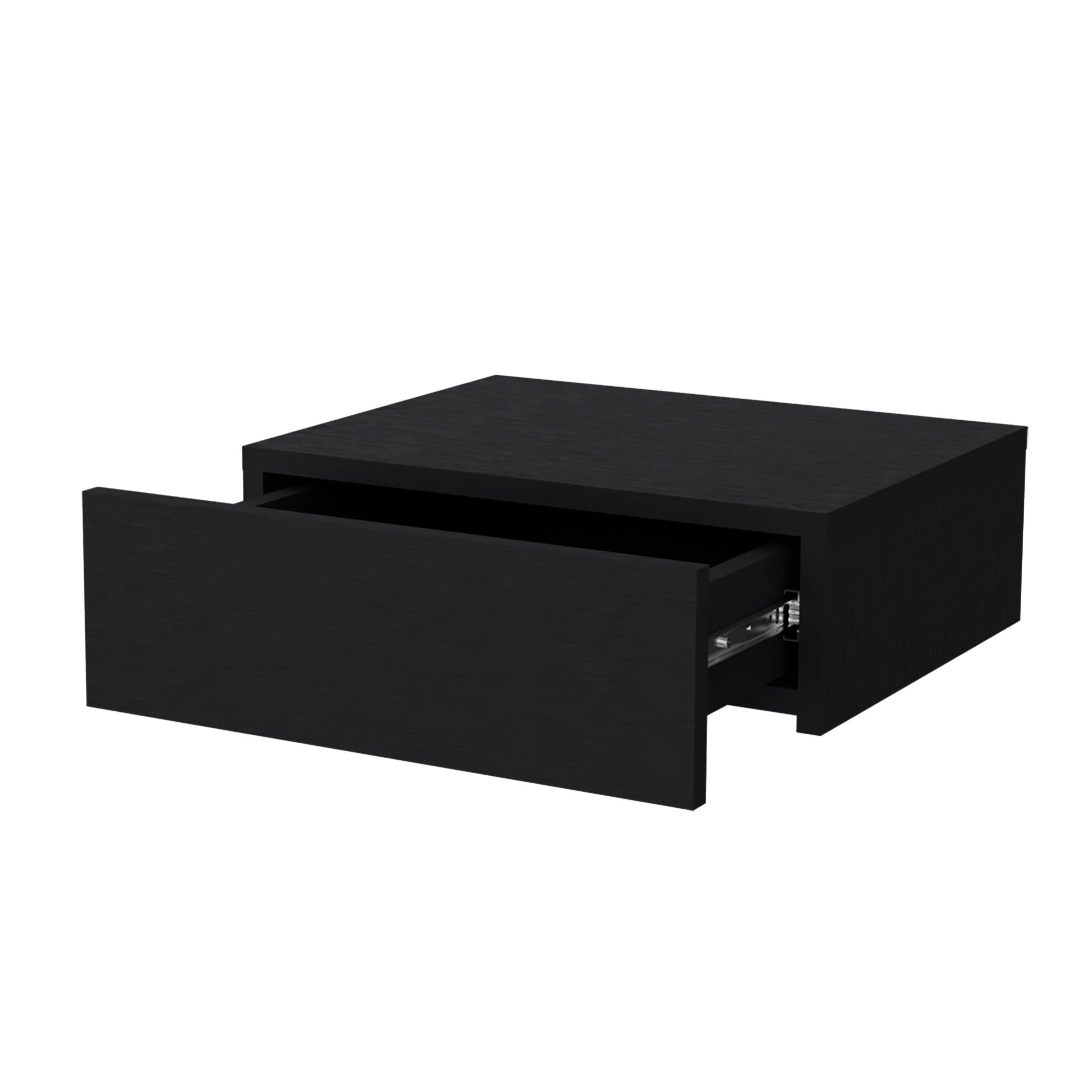 16" Black Wood One Drawer Floating Nightstand