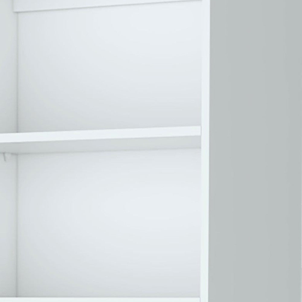 71" White Wood Three Tier Bookcase with Two Doors