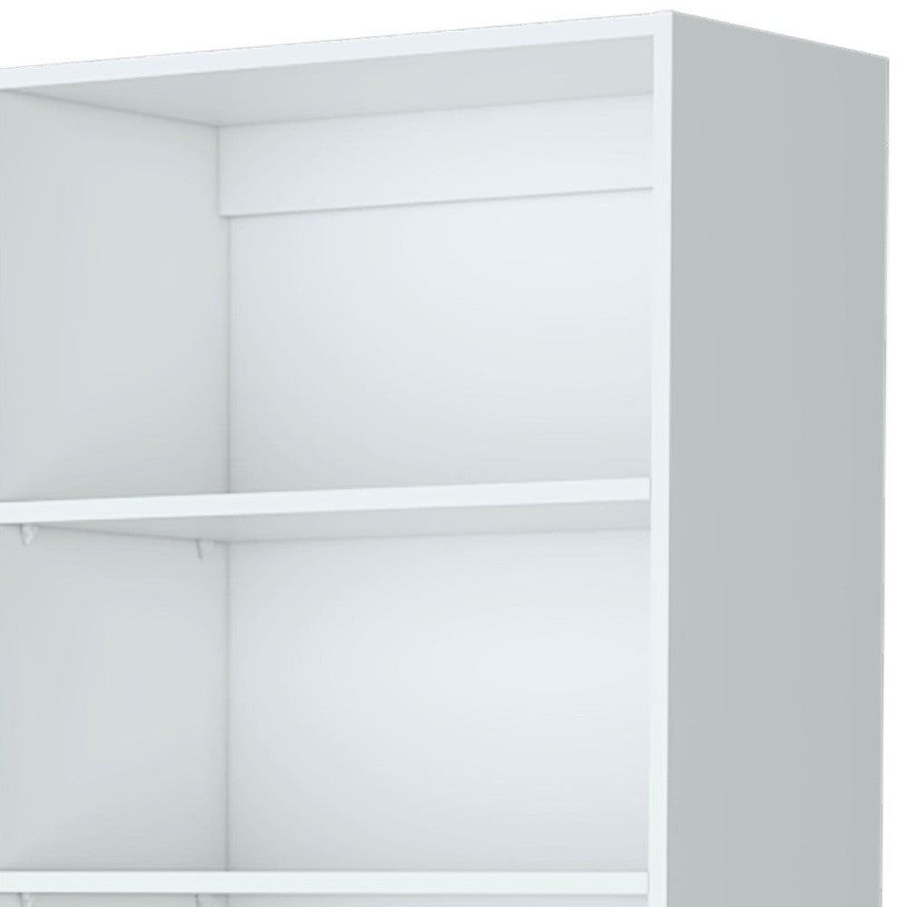 71" White Wood Three Tier Bookcase with Two Doors