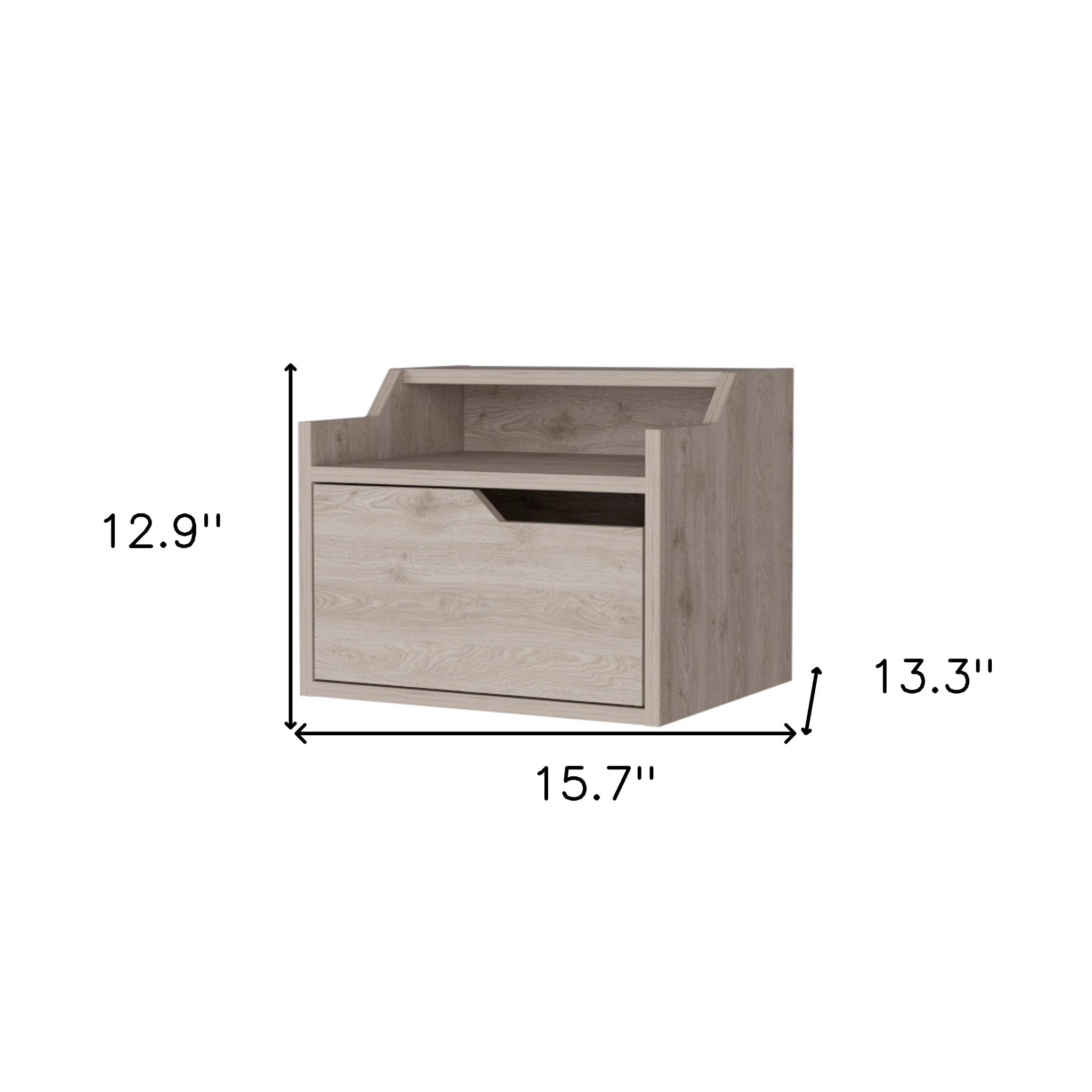 13" Gray Wood One Drawer Floating Nightstand