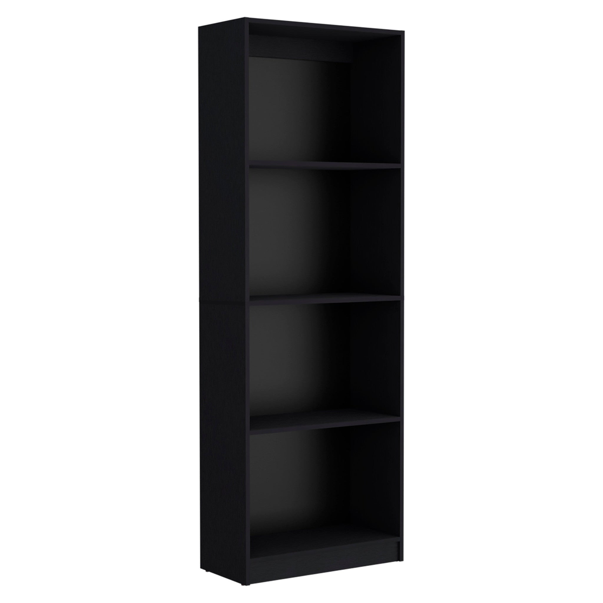 Set of Three Black Wood Five Tier Bookcase with Two Doors