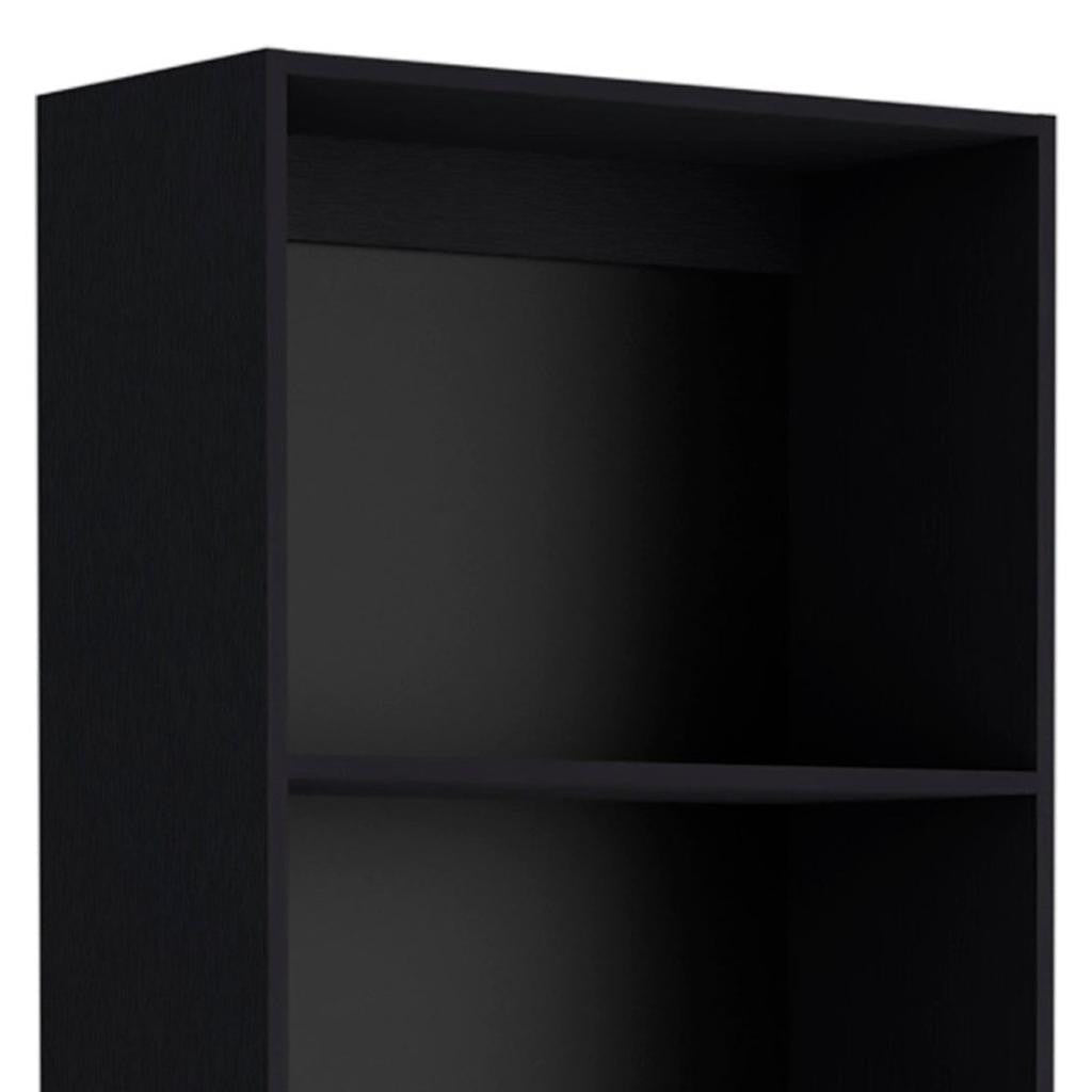Set of Three Black Wood Five Tier Bookcase