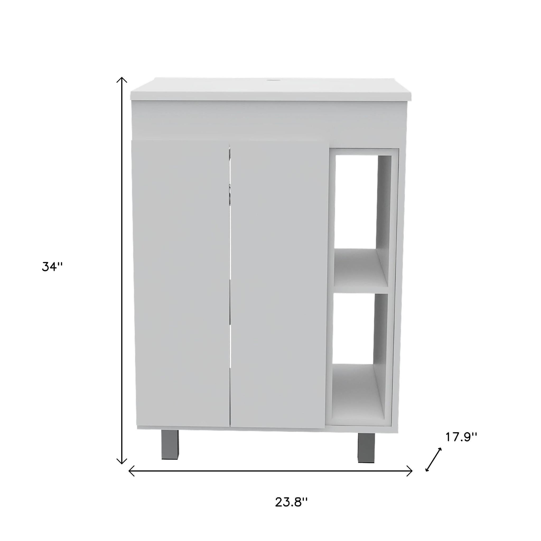 24" White Wood Freestanding Bathroom Vanity With Sink And Medicine Cabinet With Mirror