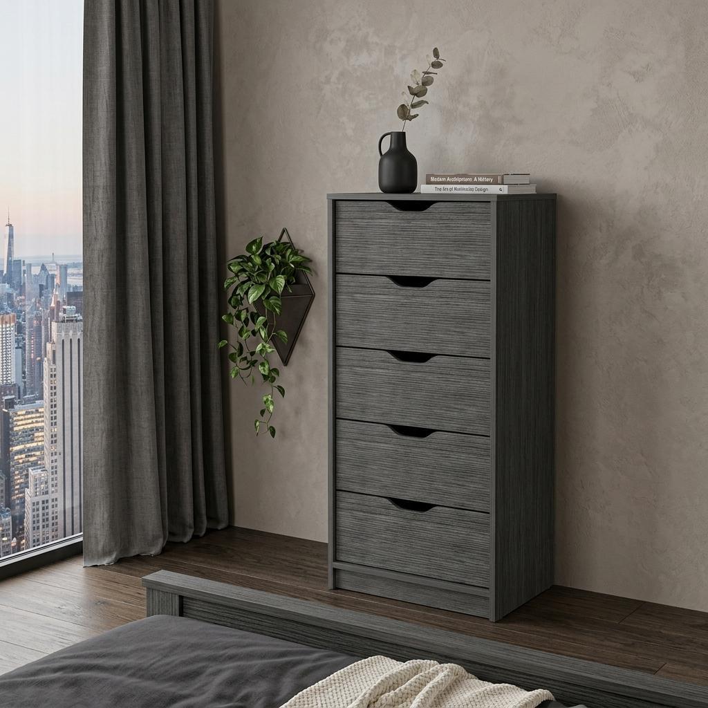 18" Gray Five Drawer Lingerie Chest Dresser