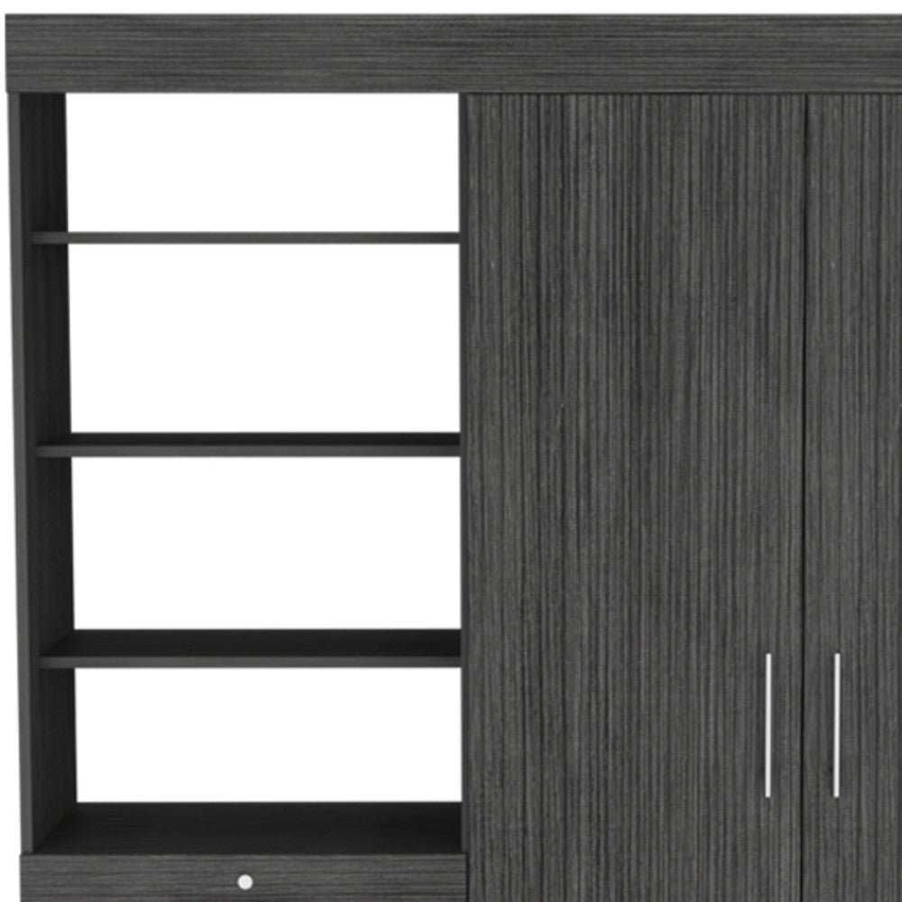 79" Gray Wood Two Door Three Drawer Combo Dresser