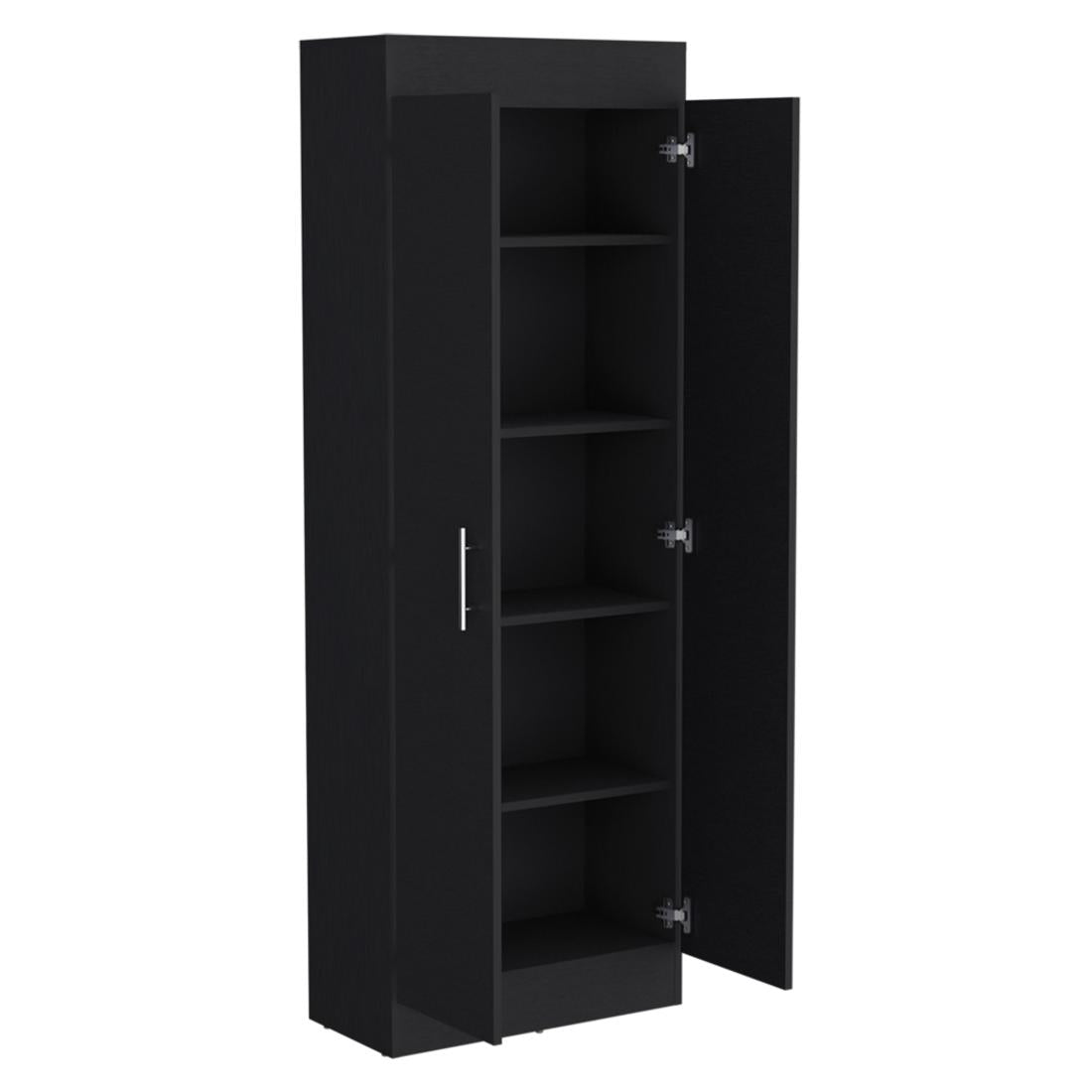 67" Black Wood Pantry Or Storage Closet