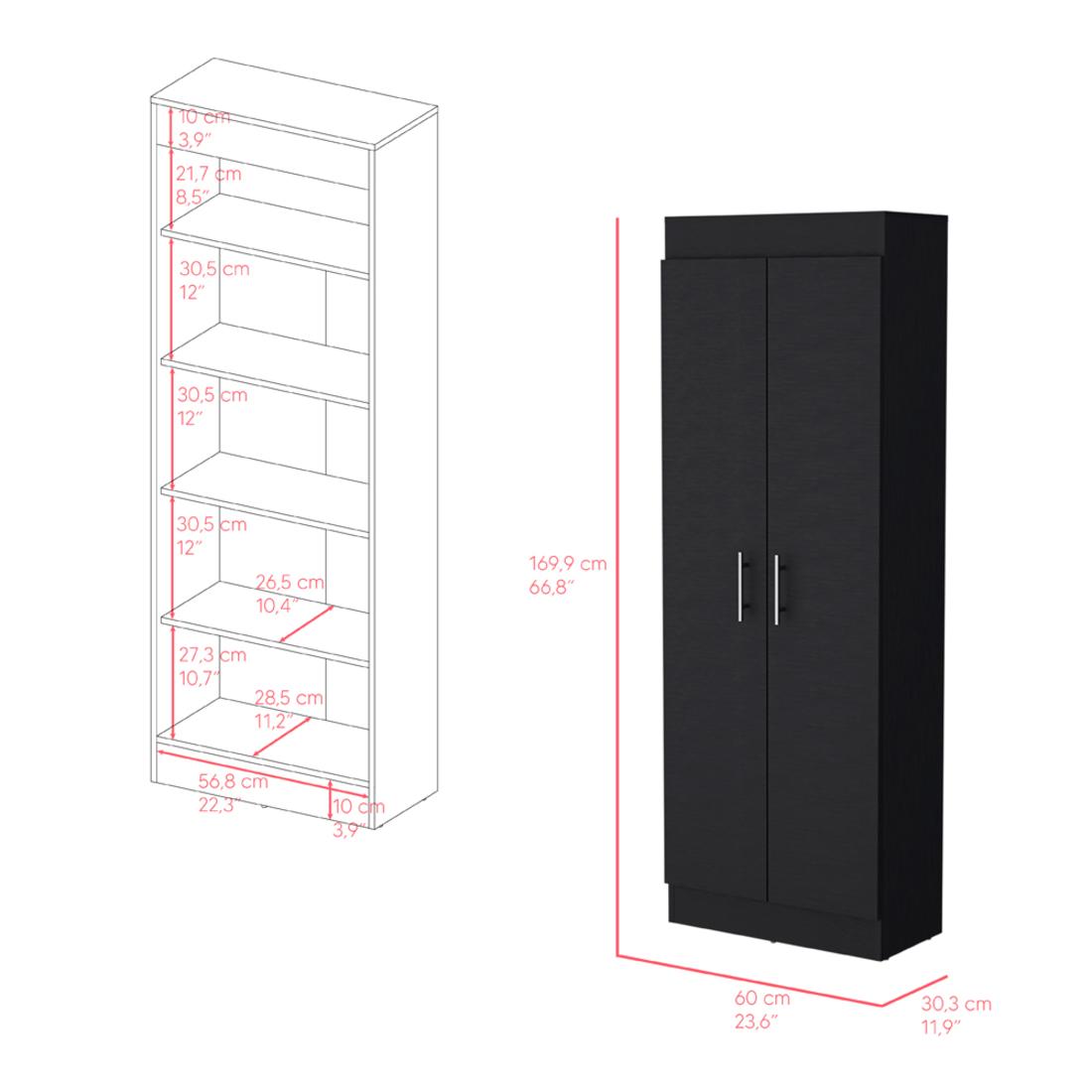 67" Black Wood Pantry Or Storage Closet