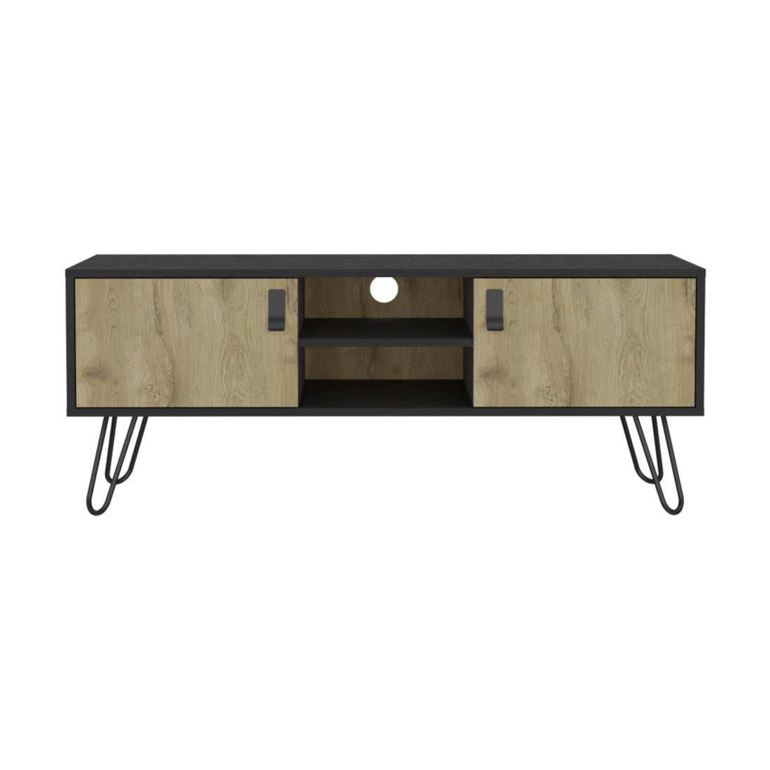 48" Beige and Black Cabinet Open And Enclosed Storage TV Stand