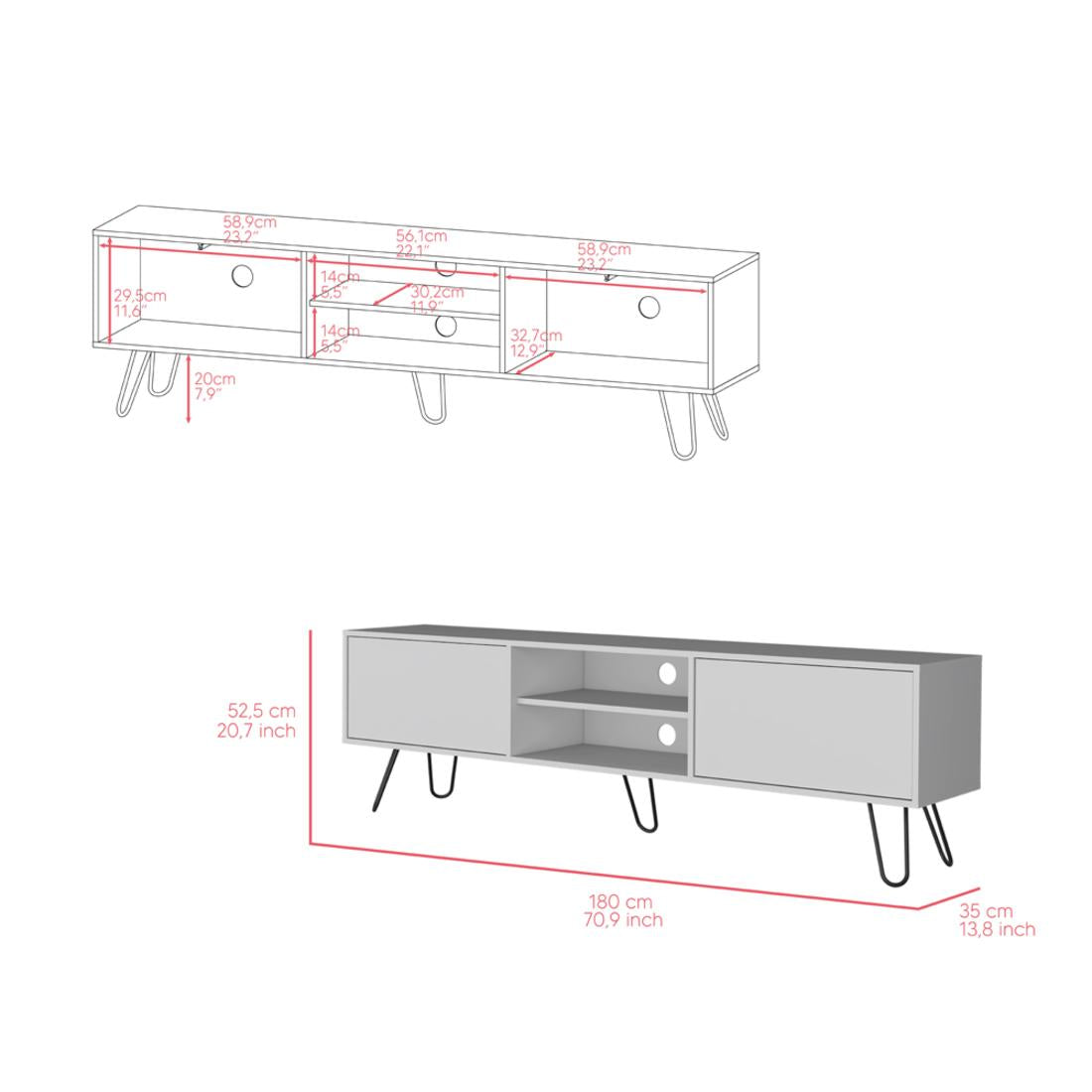 71" White Cabinet Open And Enclosed Storage TV Stand