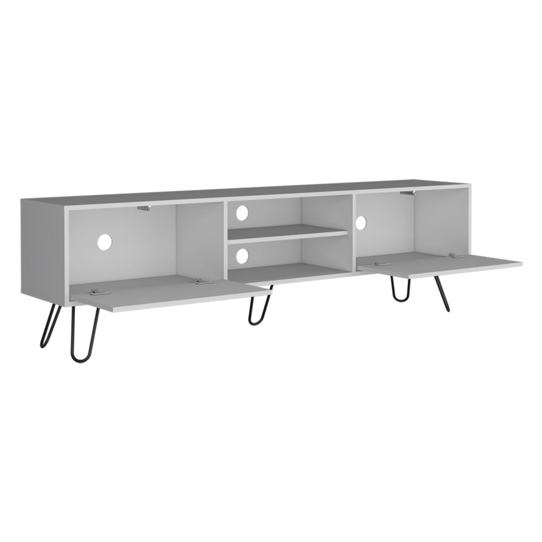 71" White Cabinet Open And Enclosed Storage TV Stand