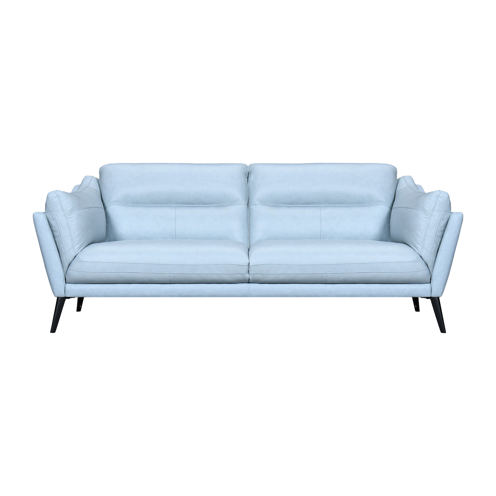 87" Sky Blue Leather Sofa With Black Legs