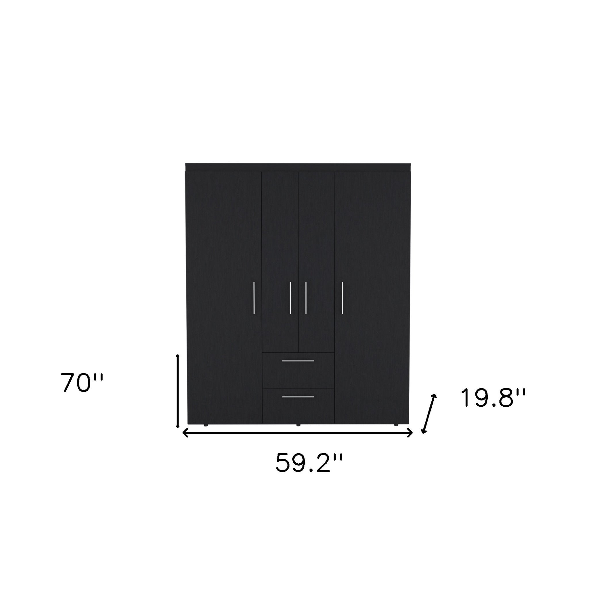 70" Black Wood Two Drawer Combo Dresser