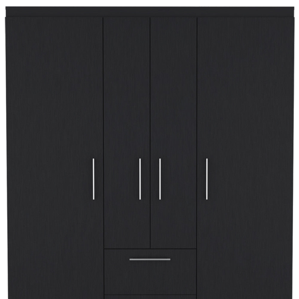 70" Black Wood Two Drawer Combo Dresser