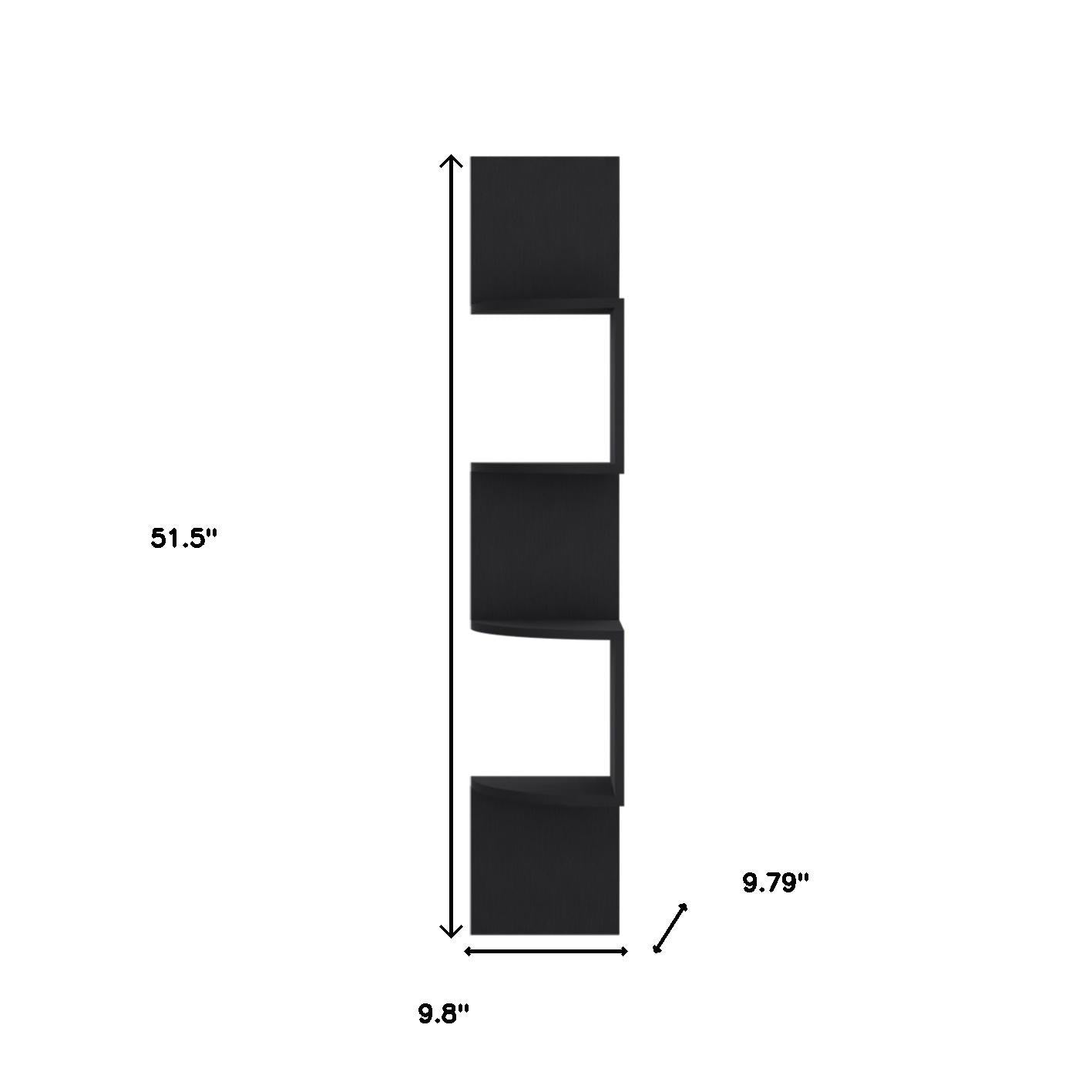 52" Black Wood Wall Mounted Corner Shelf