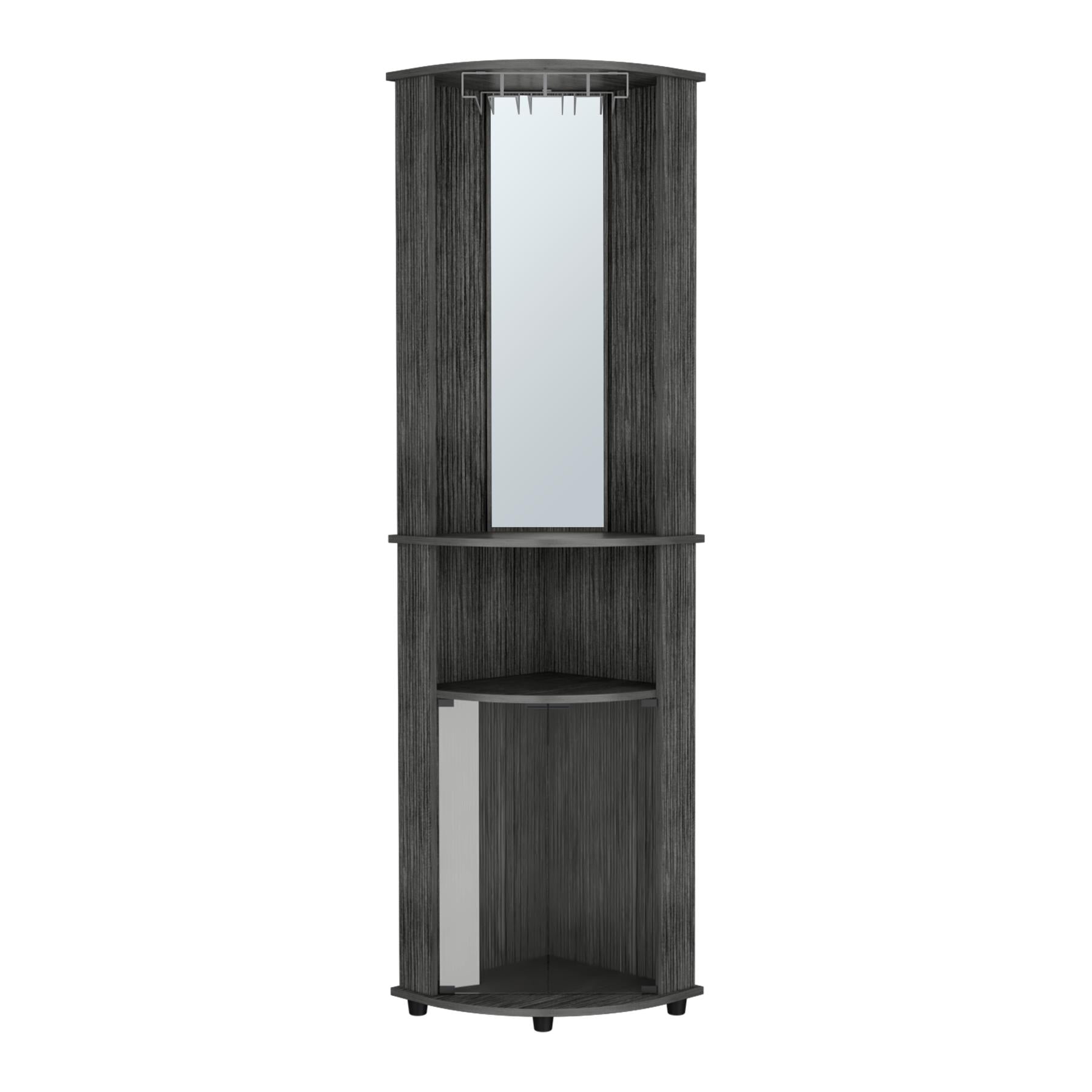 75" Charcoal Wood Ribbed Texture Corner Bar Cabinet With Two Doors