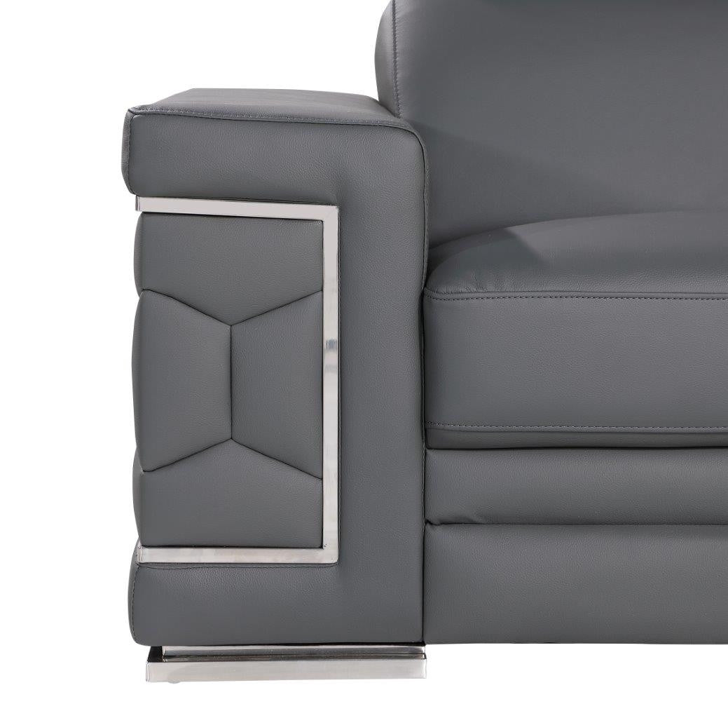 47" Granite Gray And Silver Genuine Leather Club Chair