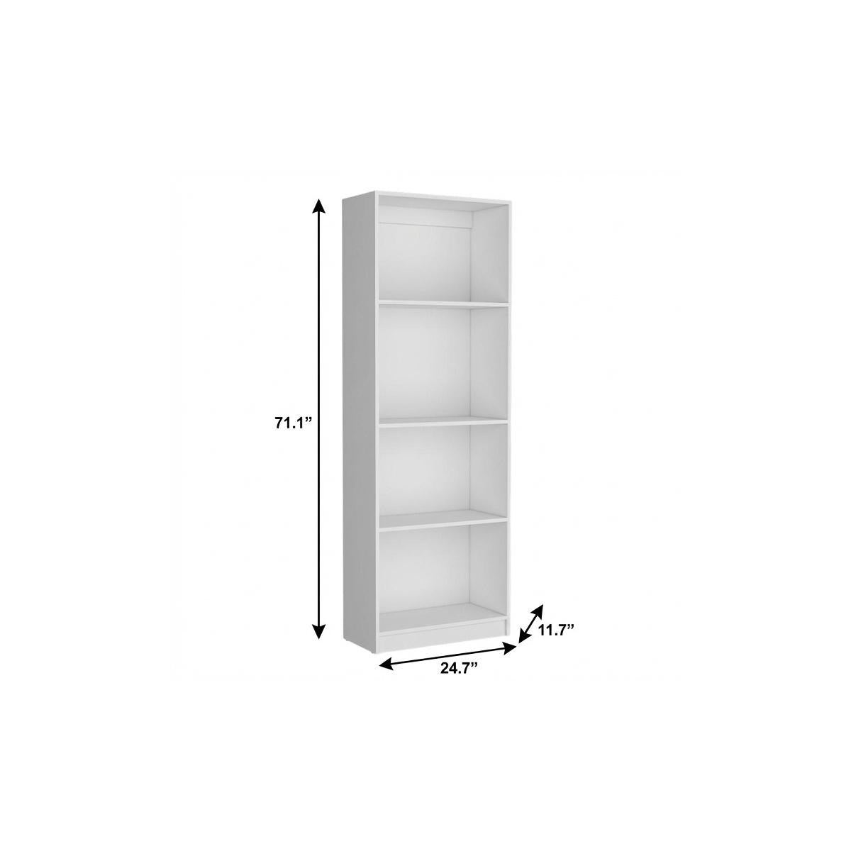 71" White Wood Four Tier Bookcase