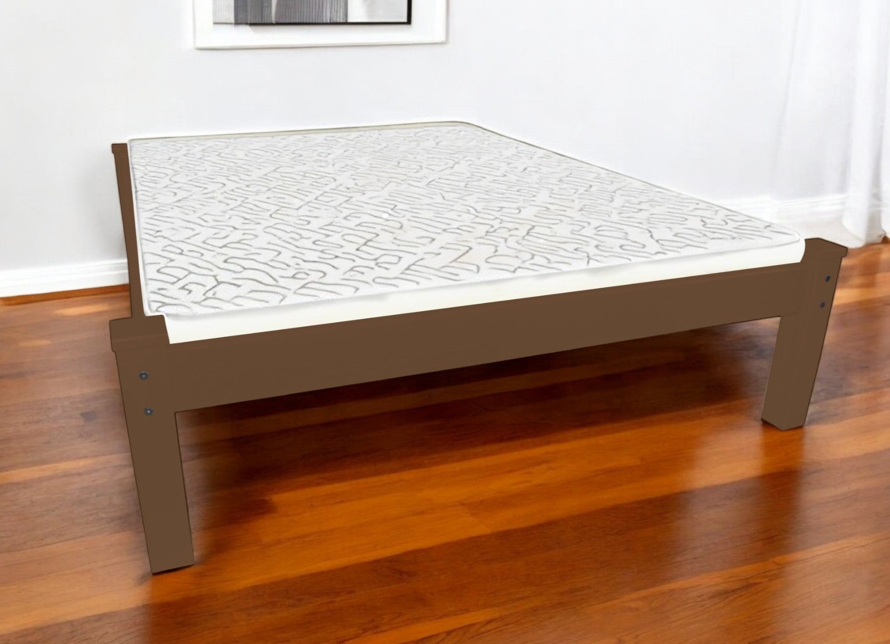Brown Solid Wood Queen Bed Frame