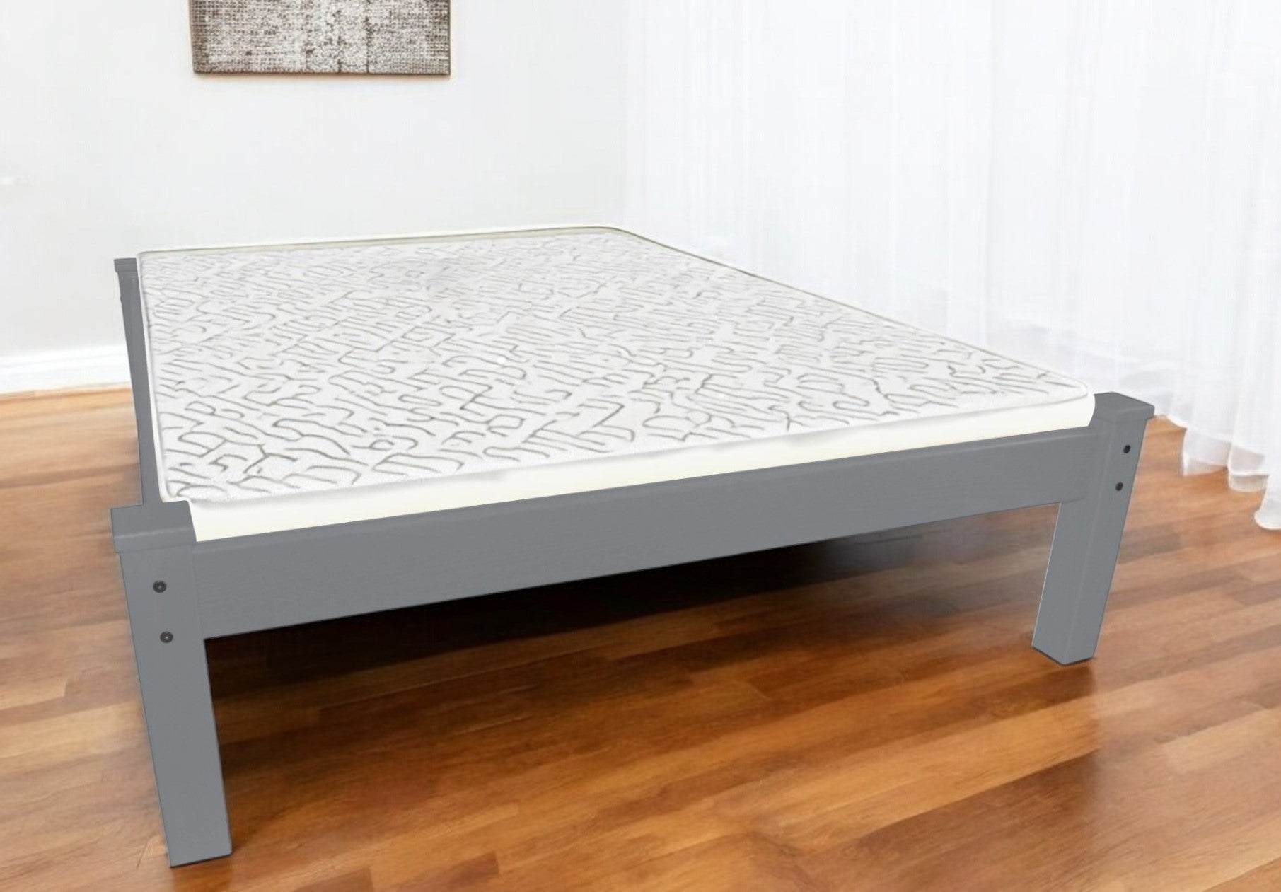 Gray Solid Wood Queen Bed Frame