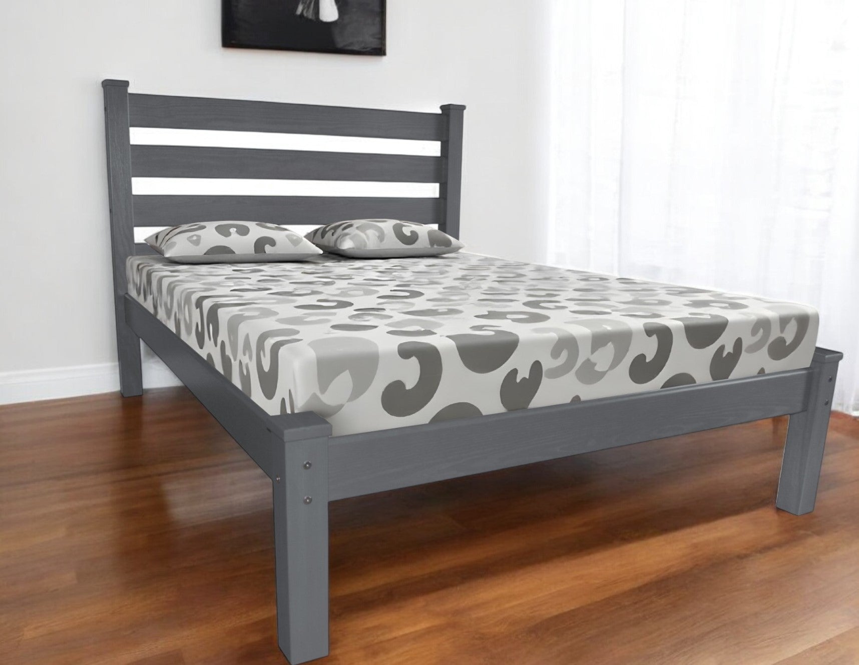 Gray Solid Wood Full Bed Frame