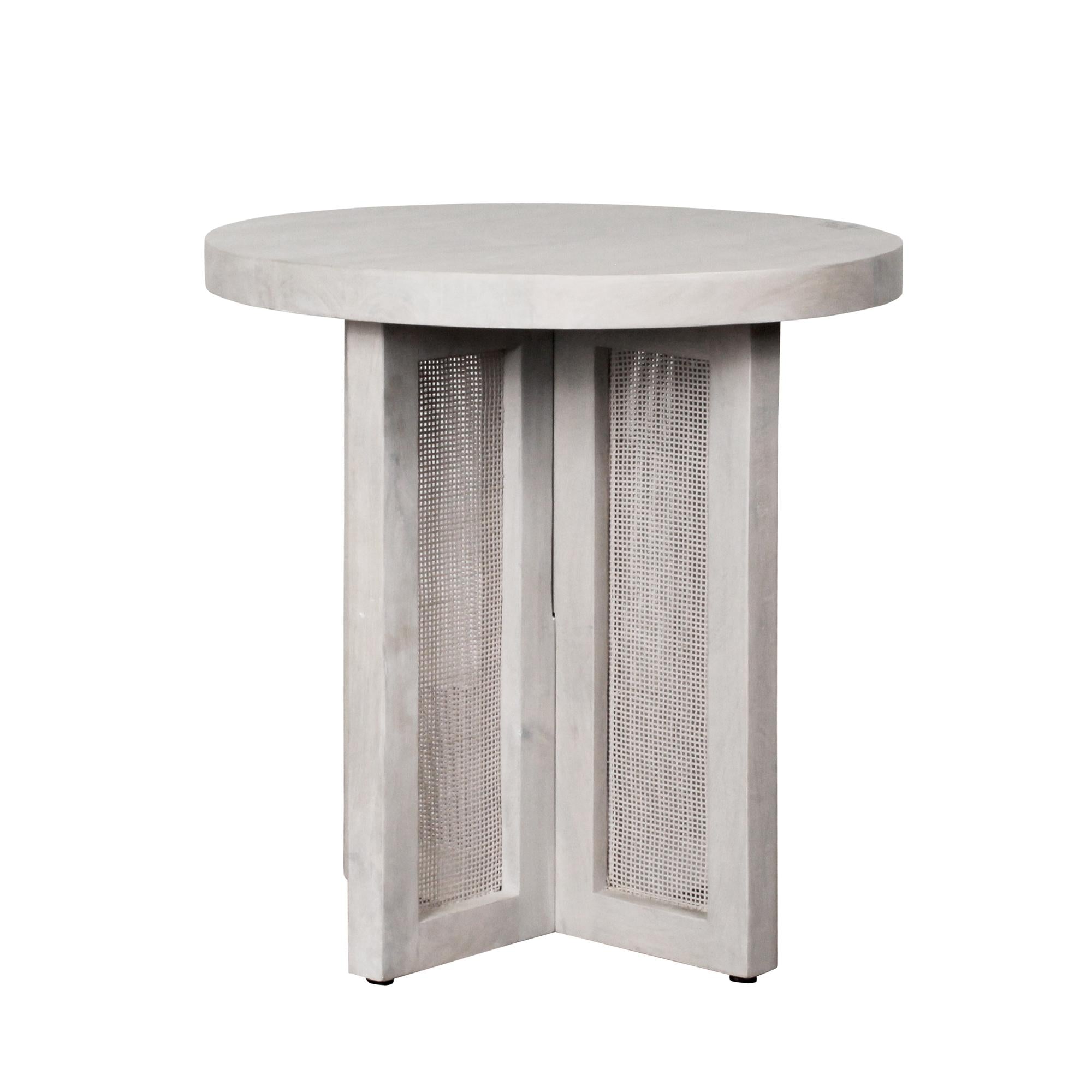 22" Natural Solid Wood And Rattan Round End Table