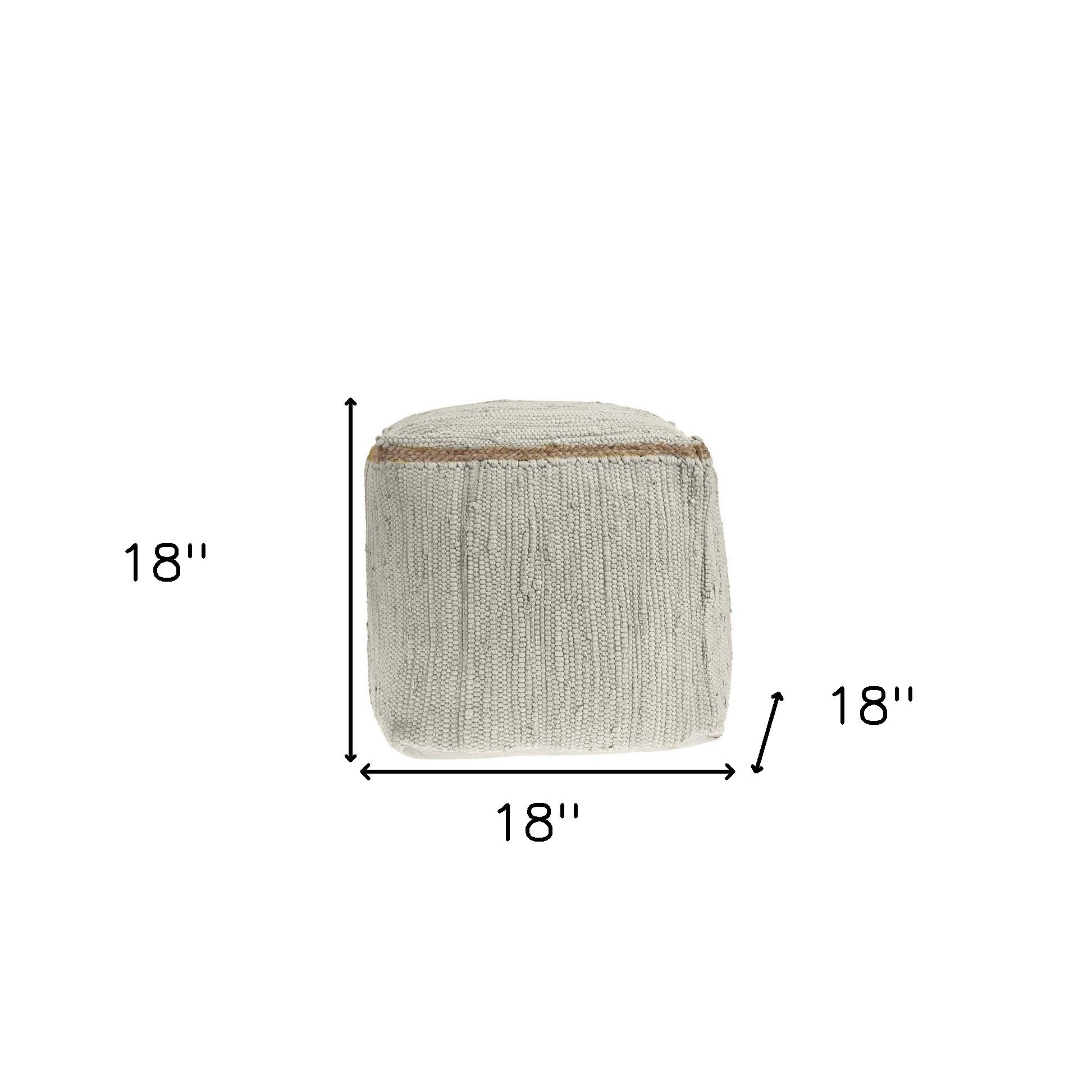 18" Gray and Natural Cotton And Jute Cube Pouf Ottoman